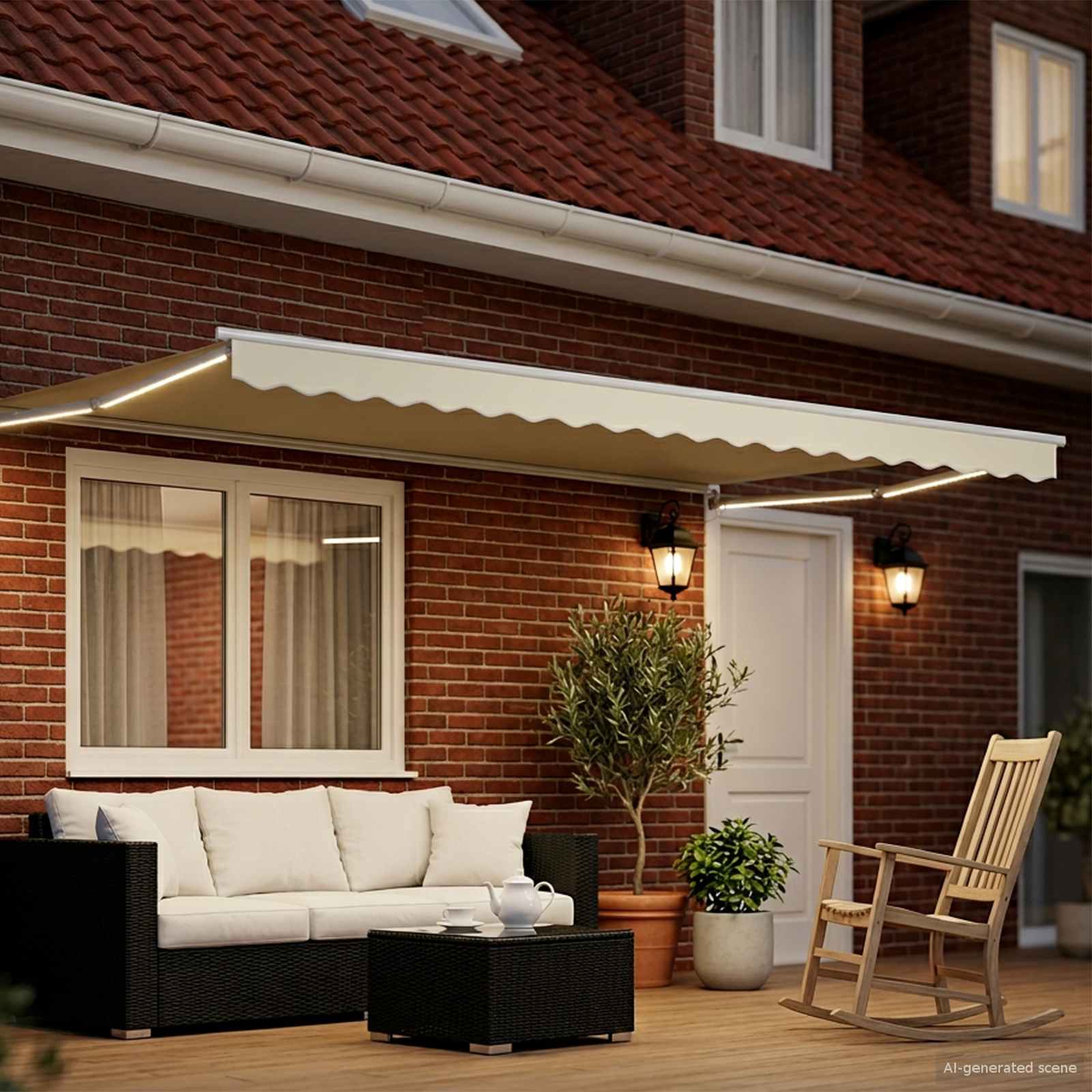 Handbediende luifel met LED's Crème en Wit 4,5 × 3 m is nu te koop bij PeponiXL, paradijselijk wonen!