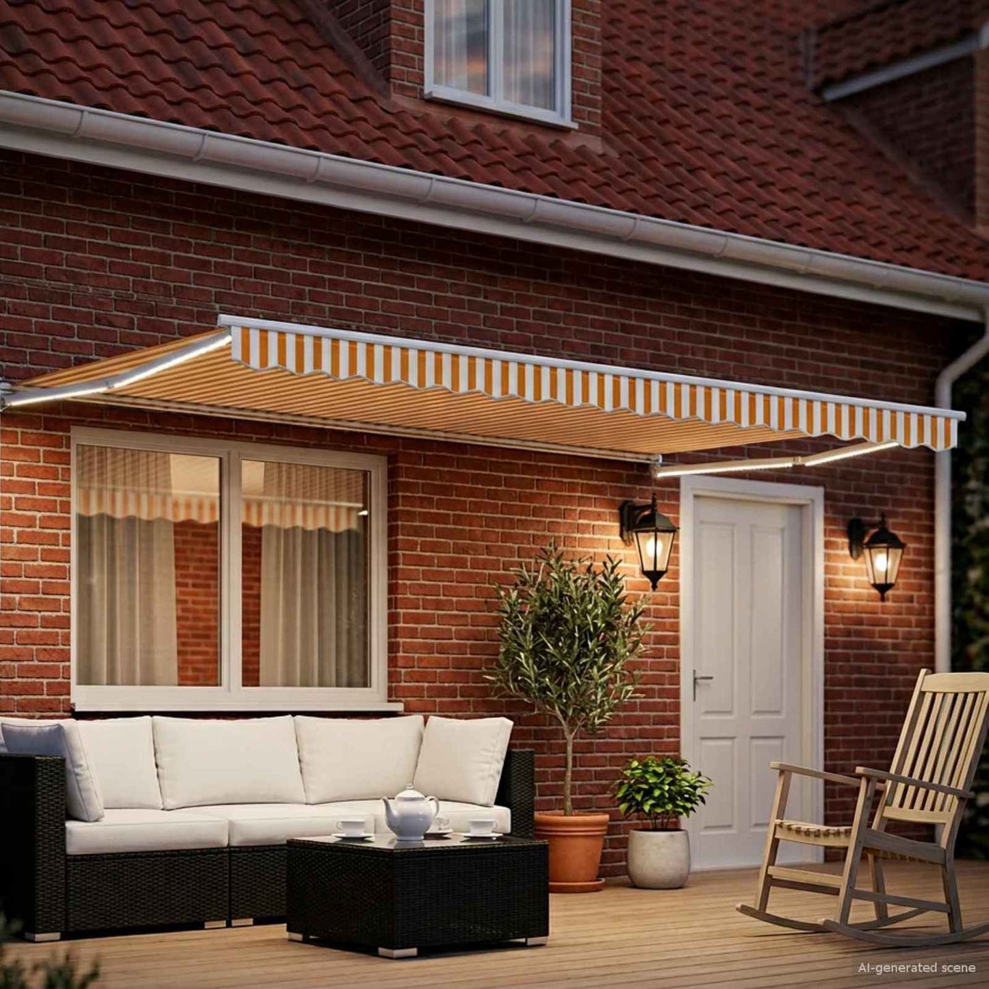 Handbediende luifel met LED's Oranje en Wit 4,5 × 3 m is nu te koop bij PeponiXL, paradijselijk wonen!