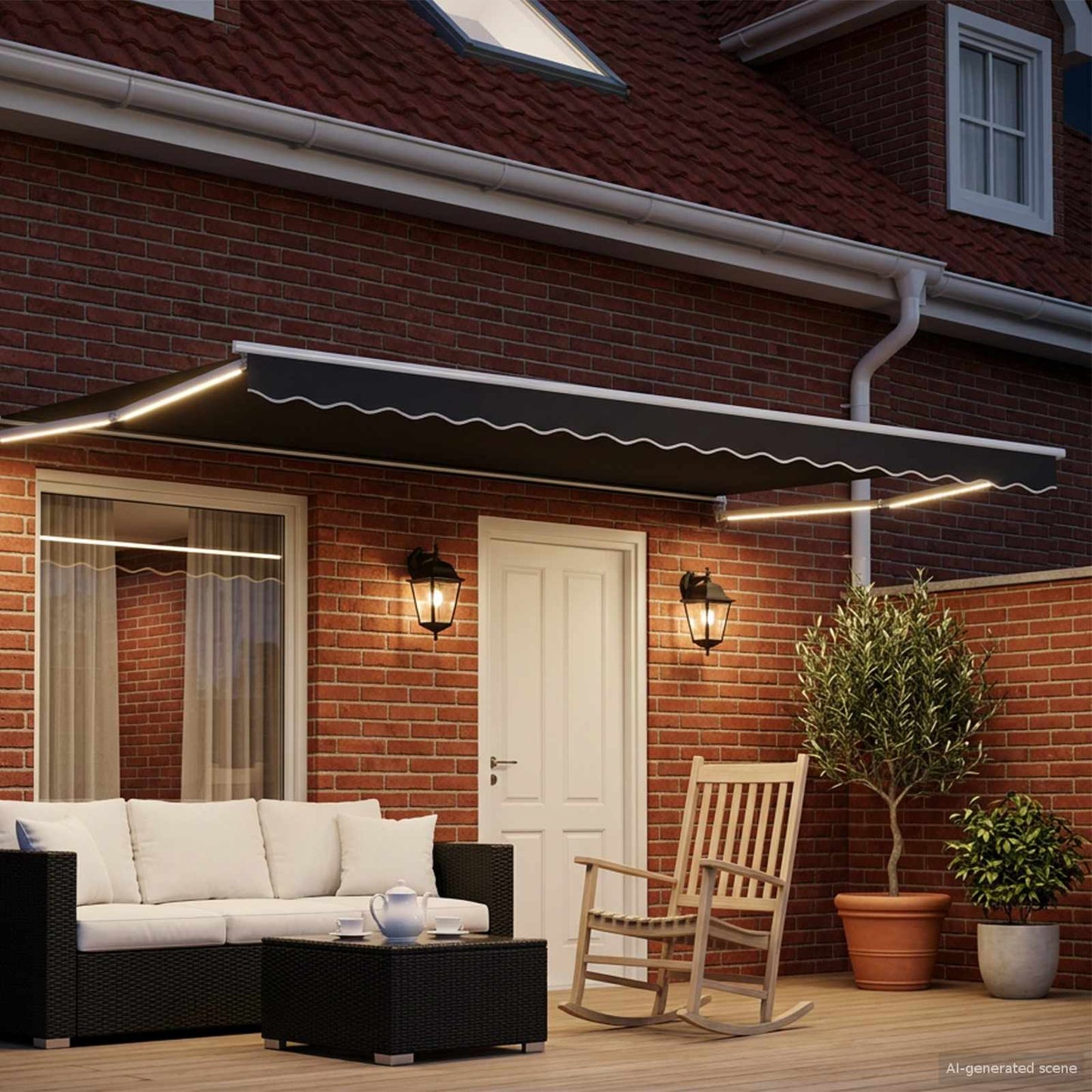 Handbediende luifel met LED's Antraciet en Wit 4,5 × 3 m is nu te koop bij PeponiXL, paradijselijk wonen!