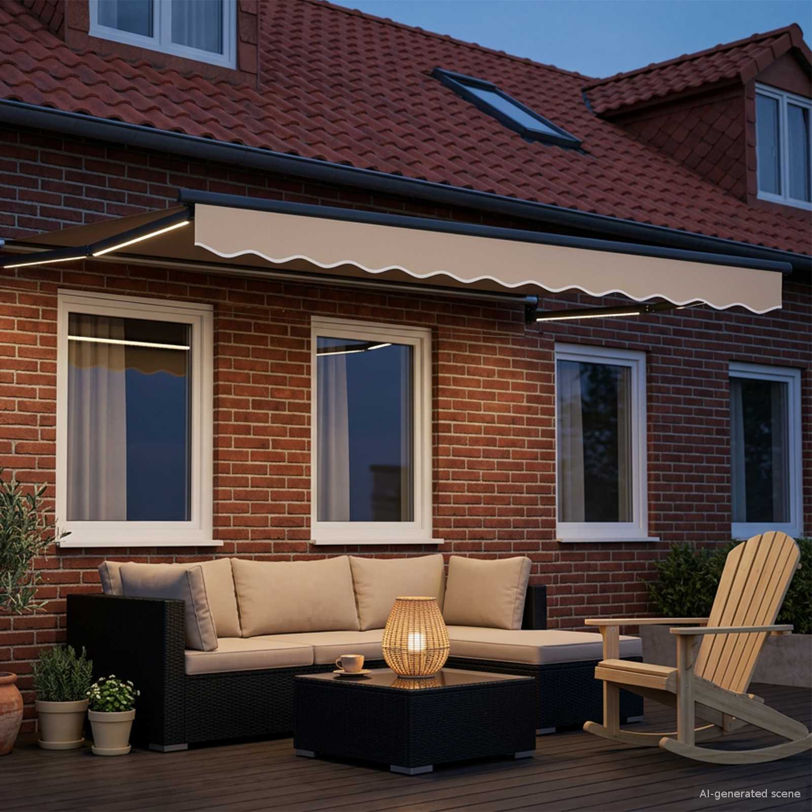 Handbediende luifel met LED's Beige en Antraciet 2,5 x 2 m is nu te koop bij PeponiXL, paradijselijk wonen!