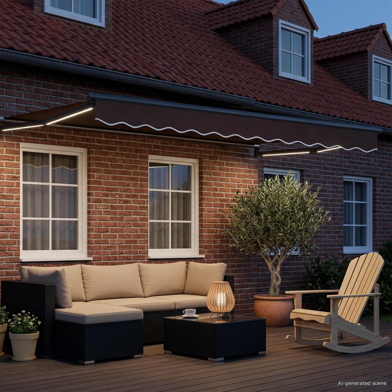 Handbediende luifel met LED's Bruin en antracietkleurig 3 x 2 m is nu te koop bij PeponiXL, paradijselijk wonen!