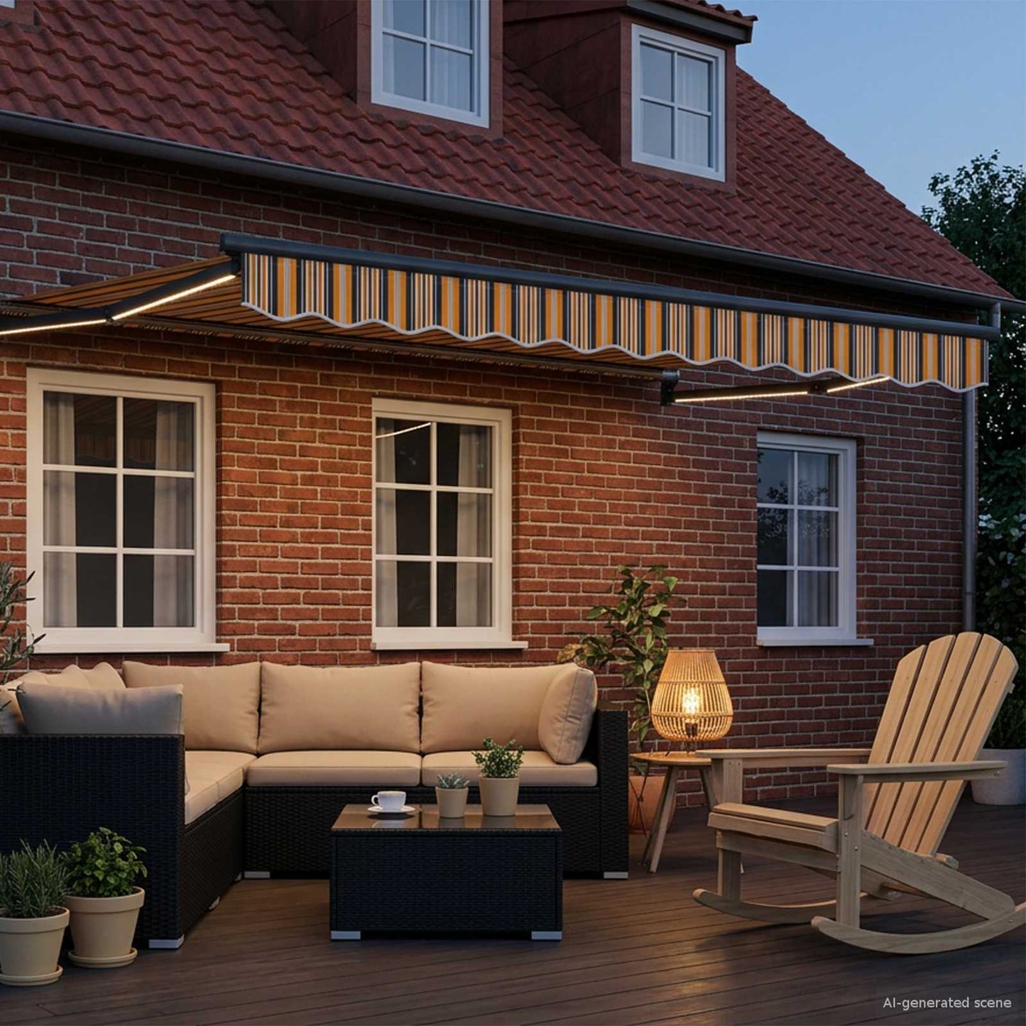 Handbediende luifel met LED's Geel, Grijs, Anthraciet 3,5 x 2 m is nu te koop bij PeponiXL, paradijselijk wonen!
