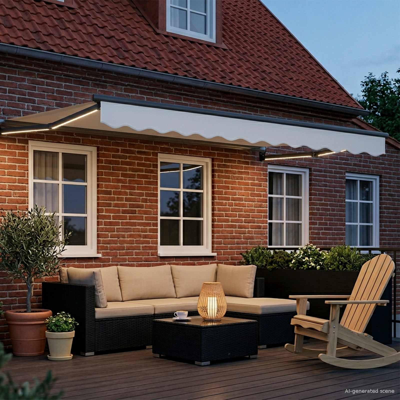 Handbediende luifel met LED's Wit en antracietkleurig 3,5 x 2 m is nu te koop bij PeponiXL, paradijselijk wonen!