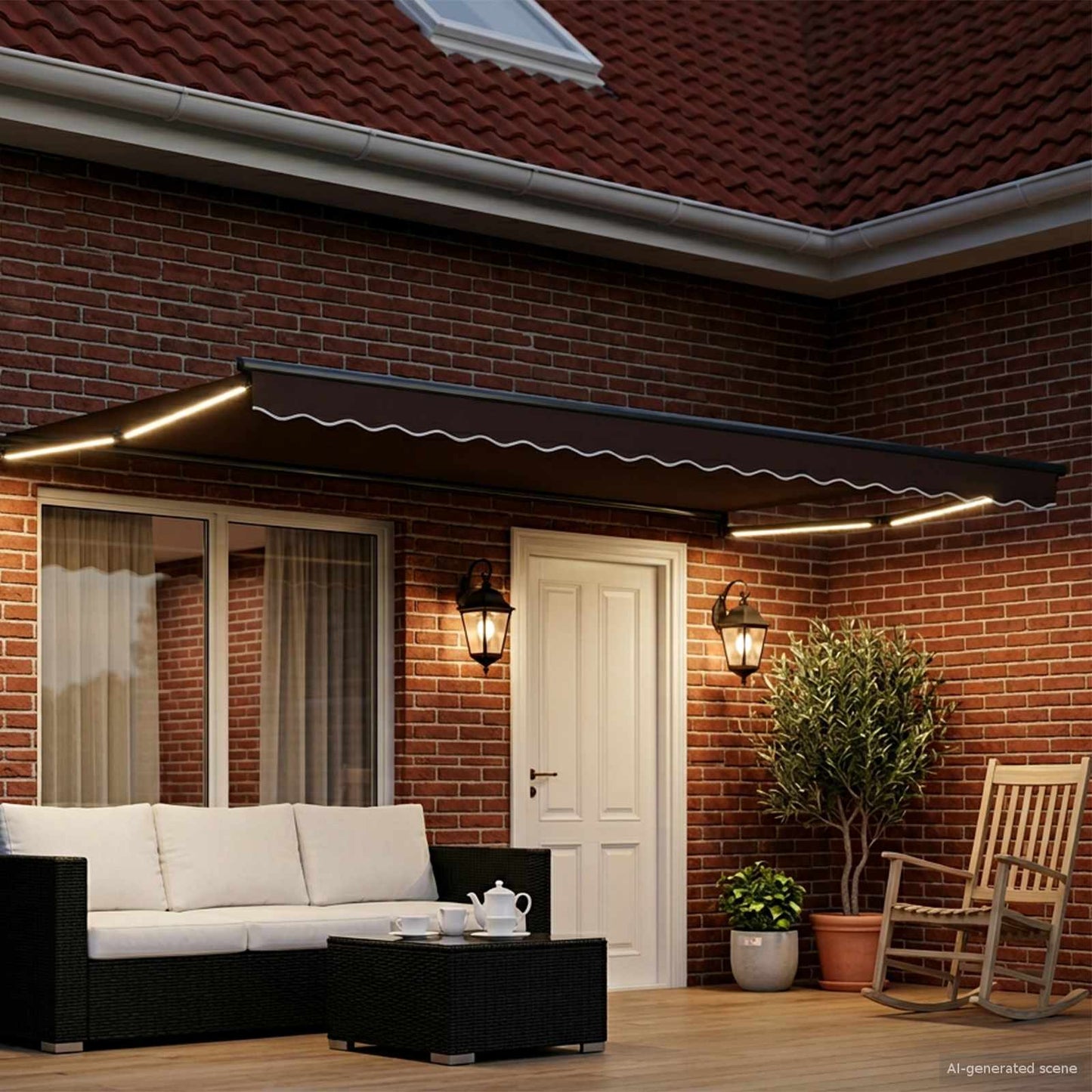 Handbediende luifel met LED's Bruin en antracietkleurig 4 x 2 m is nu te koop bij PeponiXL, paradijselijk wonen!