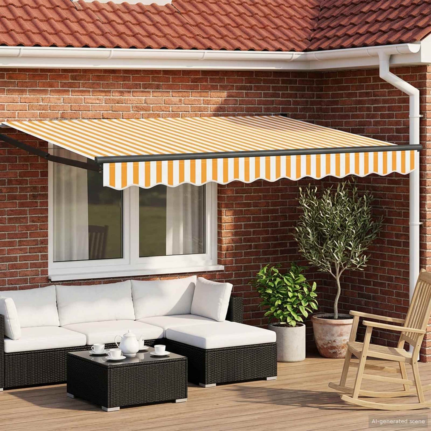 Elektrisch Uittrekbaar Zonnescherm Geel en Wit 3 x 2 m is nu te koop bij PeponiXL, paradijselijk wonen!