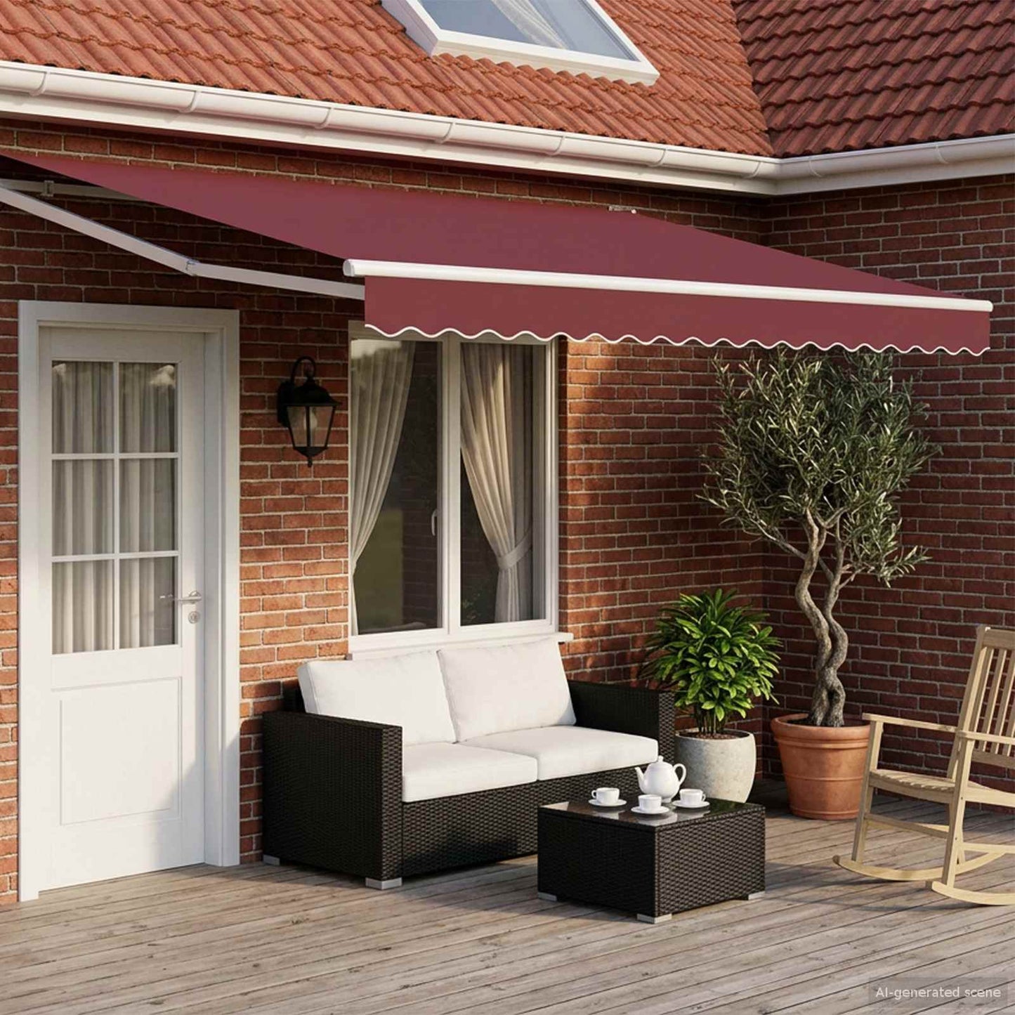 Elektrisch Uittrekbaar Zonnescherm Bordeauxrood en Wit 4 x 2 m is nu te koop bij PeponiXL, paradijselijk wonen!
