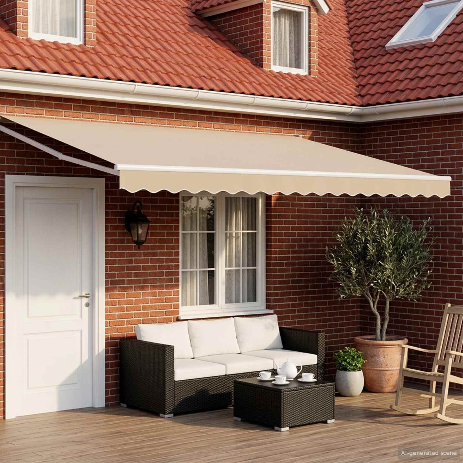 Elektrisch Uittrekbaar Zonnescherm Beige en Wit 4 × 3 m is nu te koop bij PeponiXL, paradijselijk wonen!