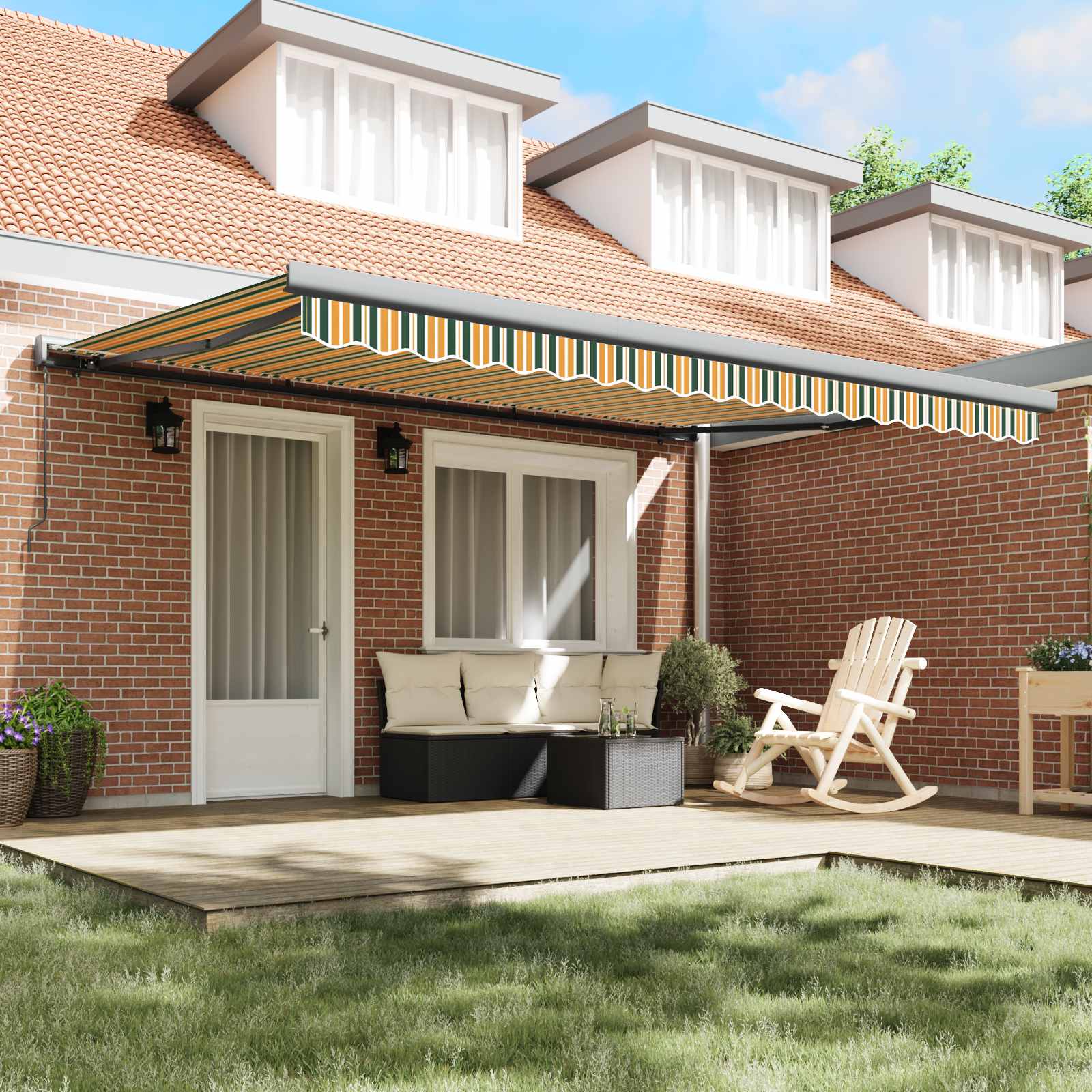 Inklapbaar Zonnescherm Groen en Geel 4 × 3 m is nu te koop bij PeponiXL, paradijselijk wonen!