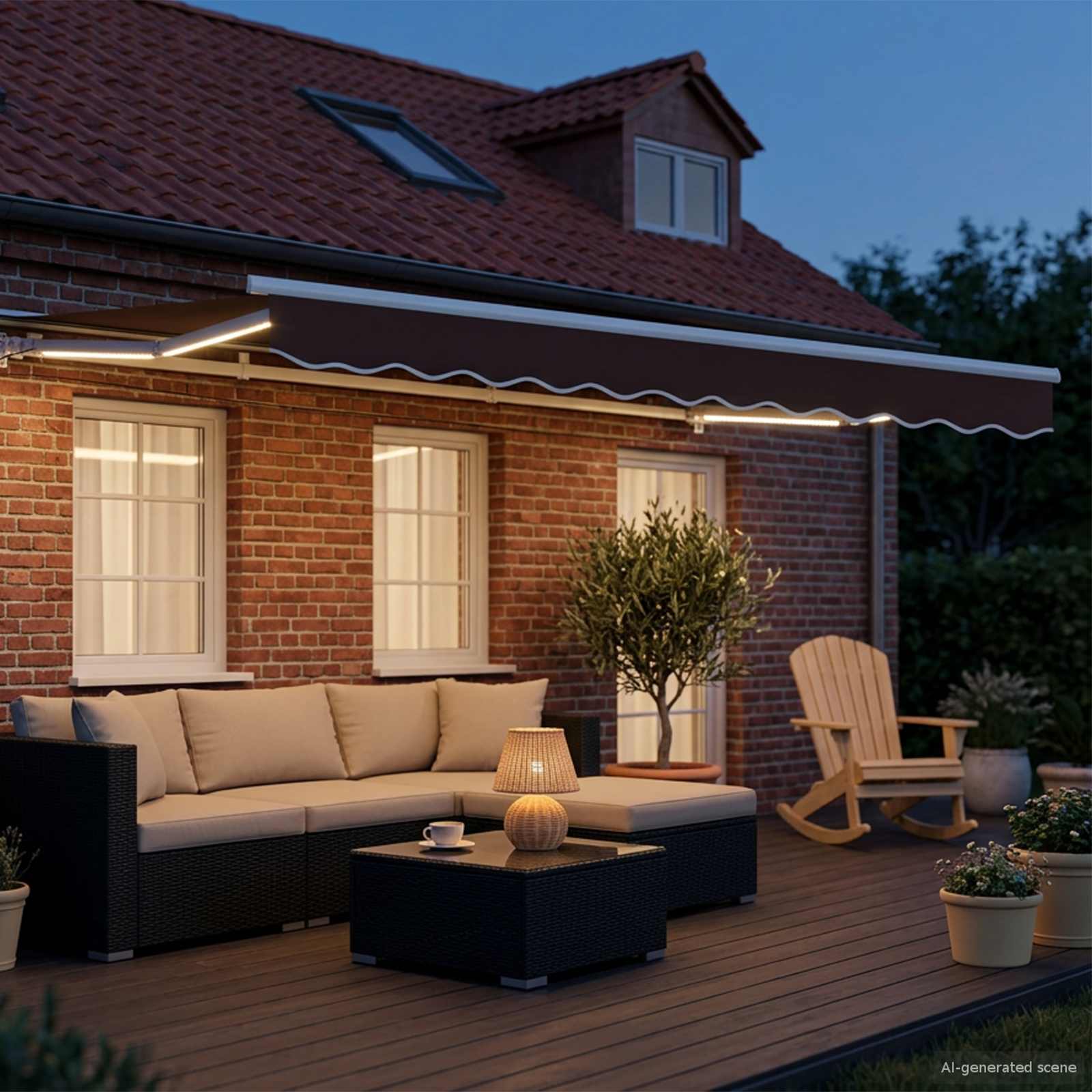 Handmatige Luifelhouder met LED's Bruin en wit 2,5 x 2 m is nu te koop bij PeponiXL, paradijselijk wonen!