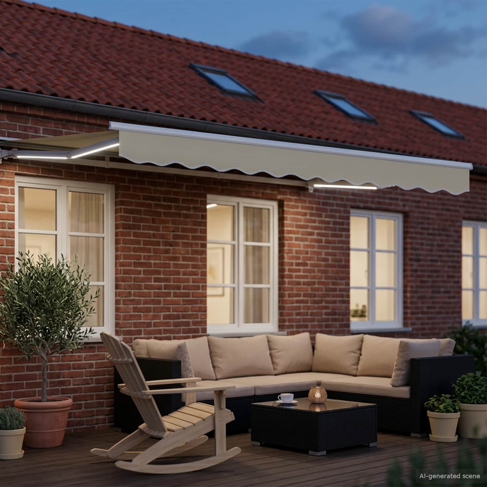 Handmatige Luifelhouder met LED's Crème en Wit 3 x 2 m is nu te koop bij PeponiXL, paradijselijk wonen!