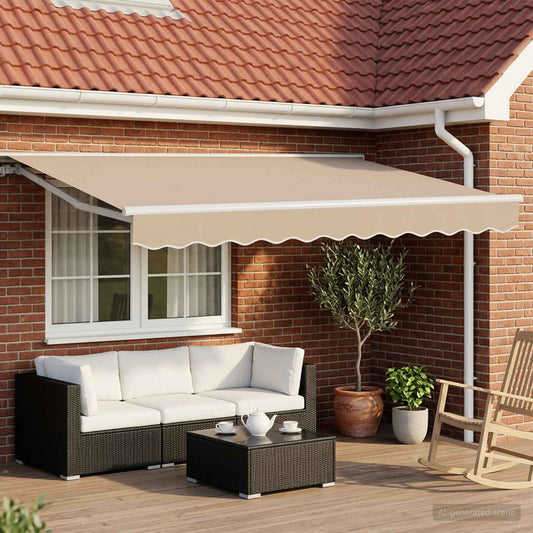 Handmatige Luifelhouder met LED's Beige en Wit 3 x 2 m is nu te koop bij PeponiXL, paradijselijk wonen!
