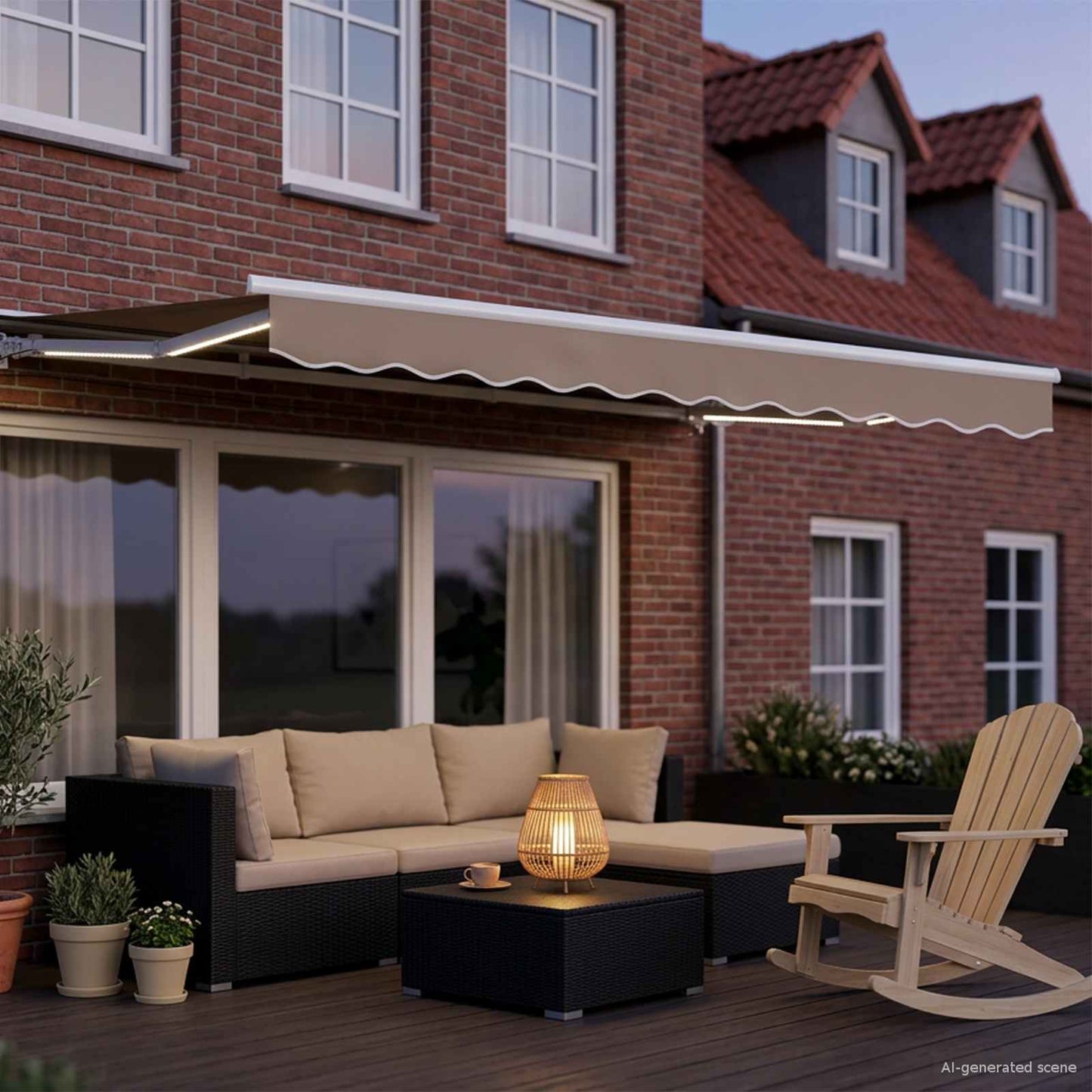 Handmatige Luifelhouder met LED's Beige en Wit 3,5 x 2 m is nu te koop bij PeponiXL, paradijselijk wonen!