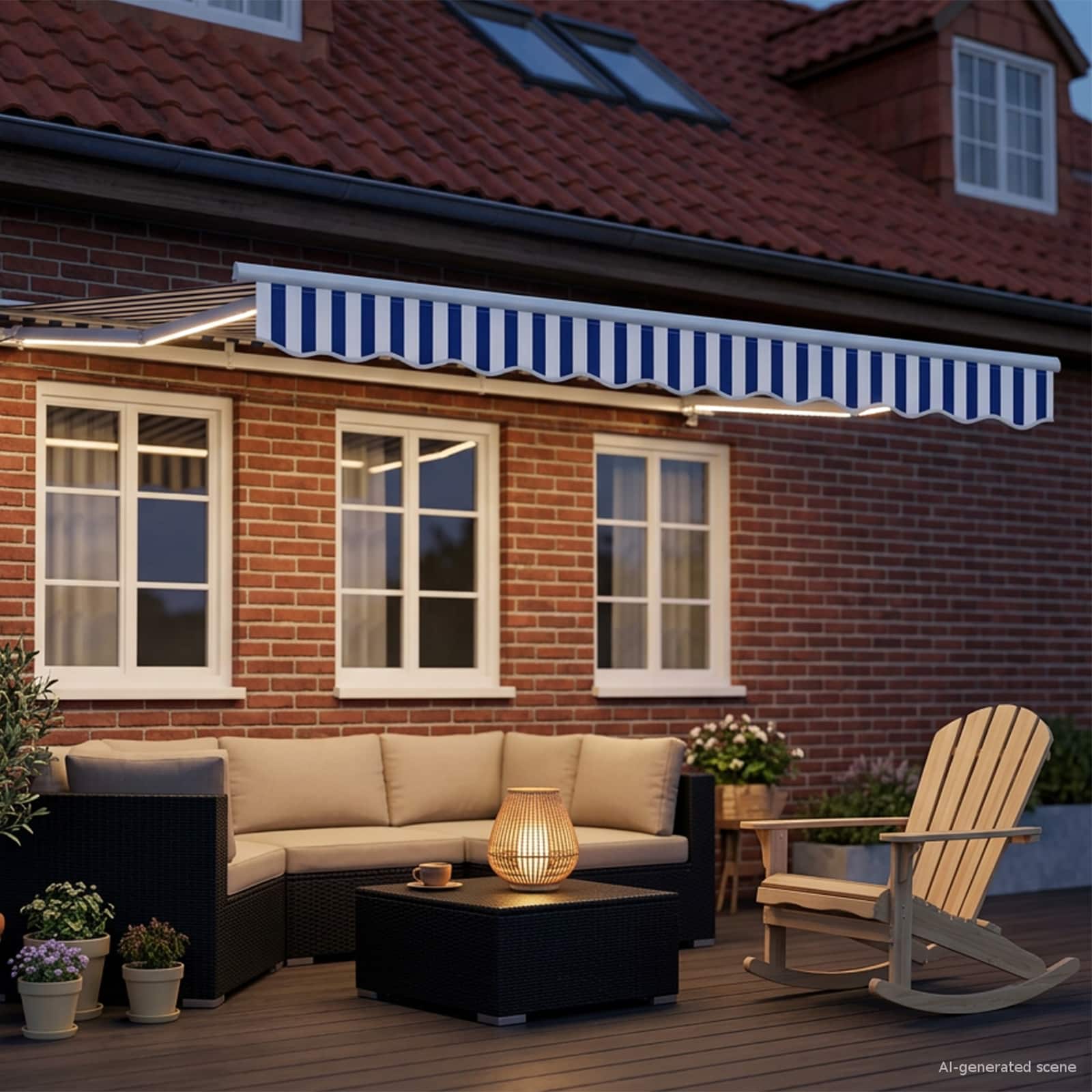 Handmatige Luifelhouder met LED's Blauw en Wit 3 x 2,5 m is nu te koop bij PeponiXL, paradijselijk wonen!