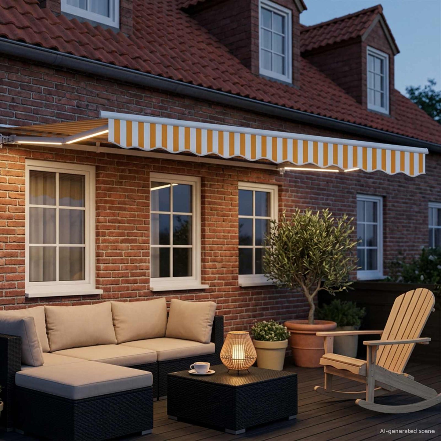 Handmatige Luifelhouder met LED's Geel en Wit 3 x 2,5 m is nu te koop bij PeponiXL, paradijselijk wonen!