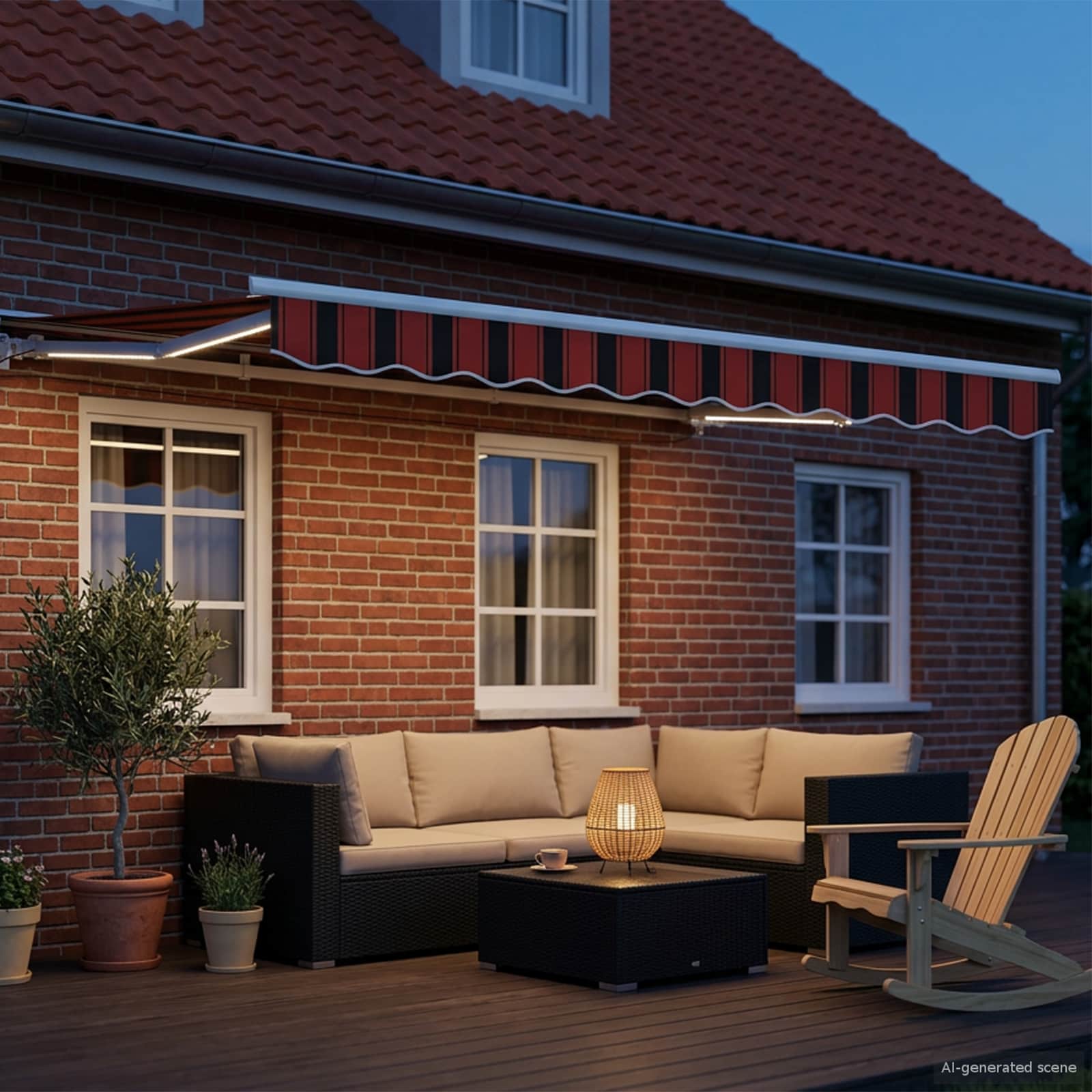 Handmatige Luifelhouder met LED's Oranje, Zwart, Wit 3 x 2,5 m is nu te koop bij PeponiXL, paradijselijk wonen!