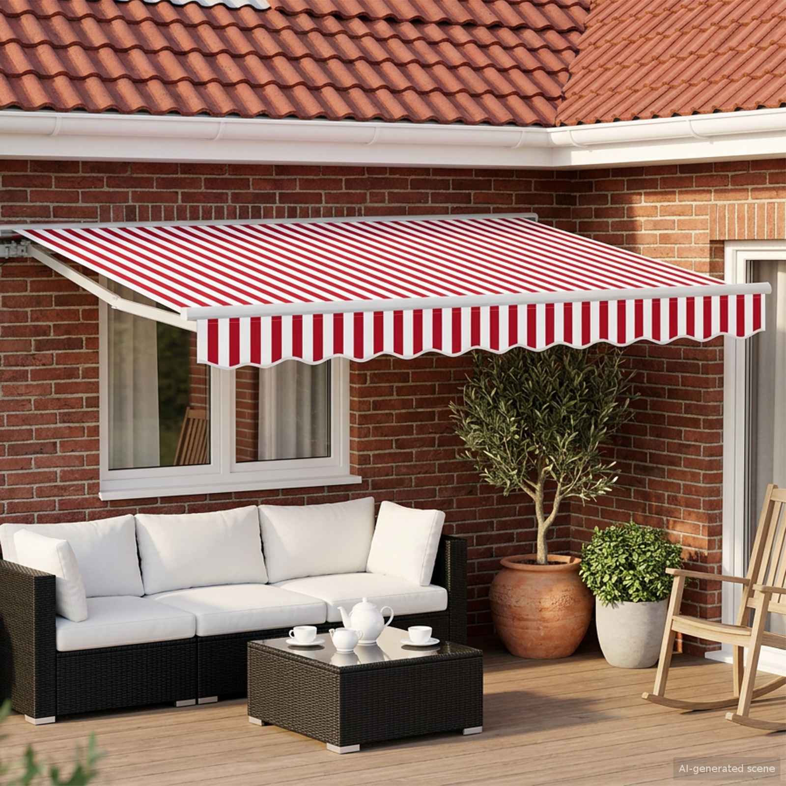 Handmatige Luifelhouder met LED's Rood en Wit 3 x 2,5 m is nu te koop bij PeponiXL, paradijselijk wonen!