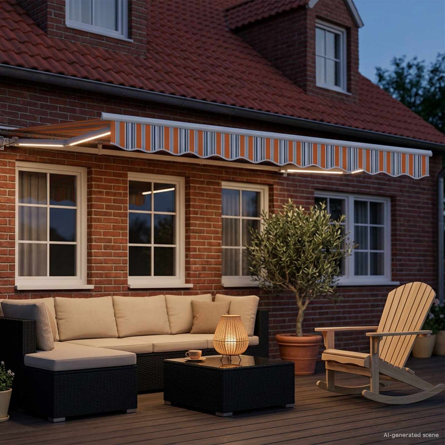 Handmatige Luifelhouder met LED's Blauw, Oranje, Wit 3 x 2,5 m is nu te koop bij PeponiXL, paradijselijk wonen!