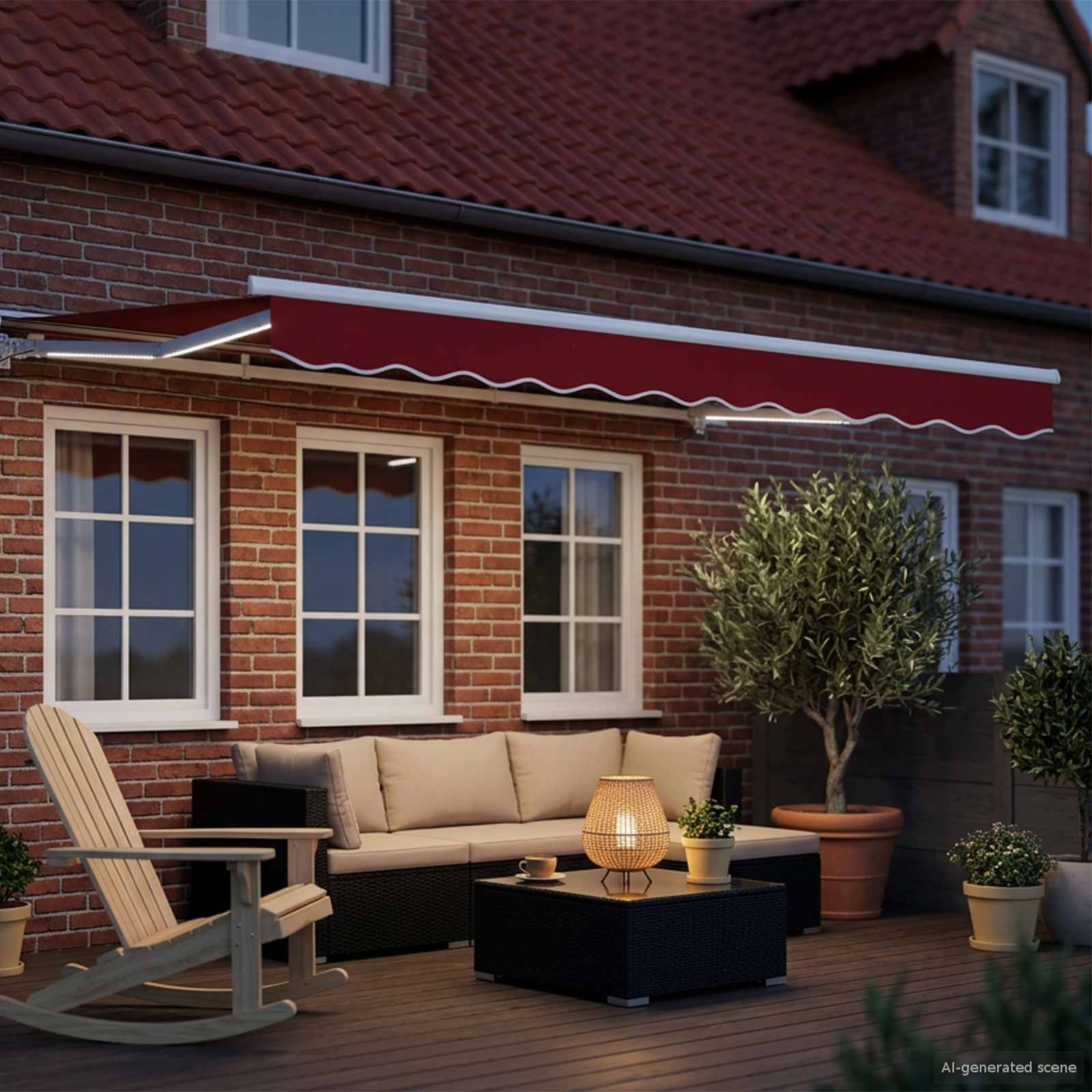 Handmatige Luifelhouder met LED's Rood en Wit 3 x 2,5 m is nu te koop bij PeponiXL, paradijselijk wonen!