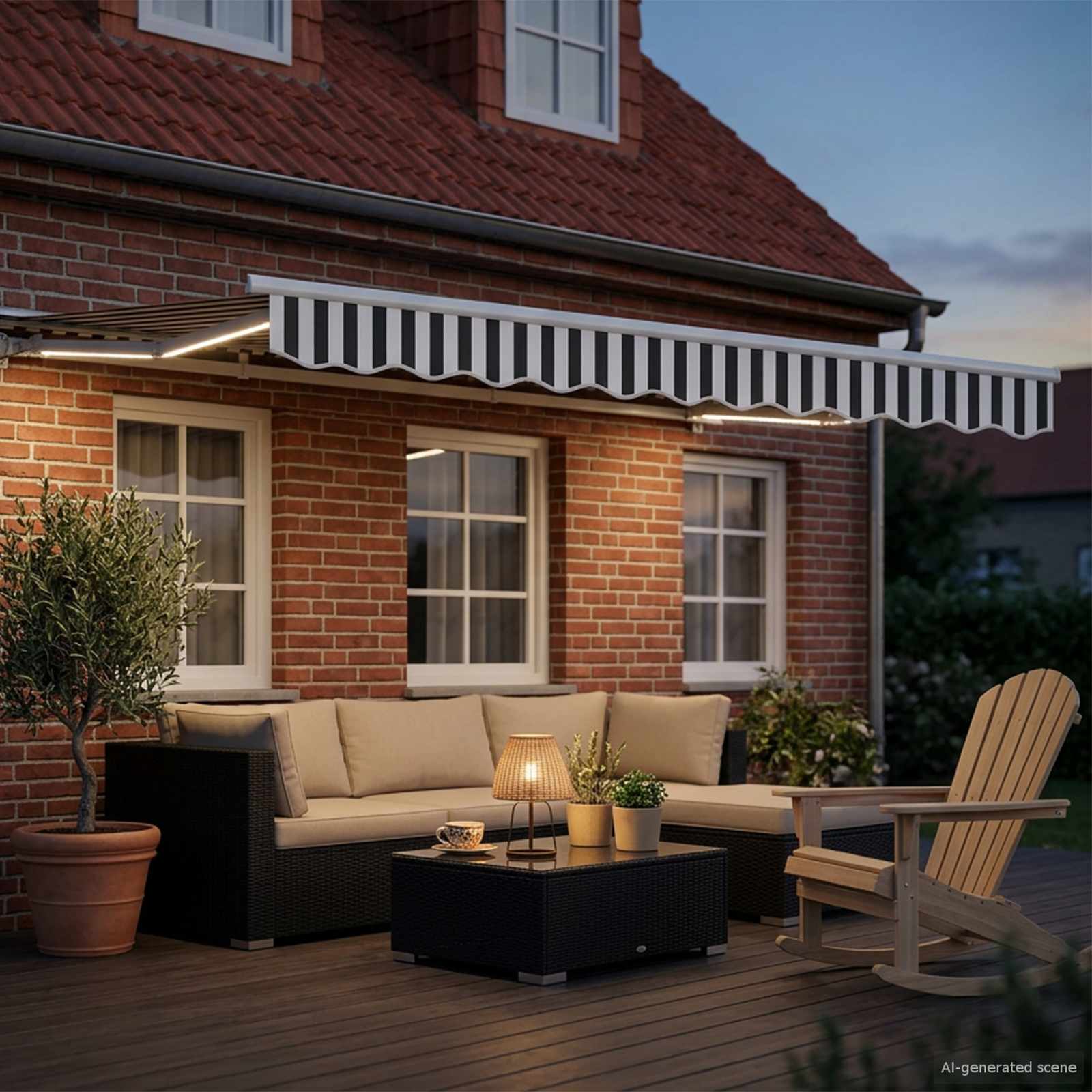 Handmatige Luifelhouder met LED's Antraciet en Wit 3,5 x 2,5 m is nu te koop bij PeponiXL, paradijselijk wonen!