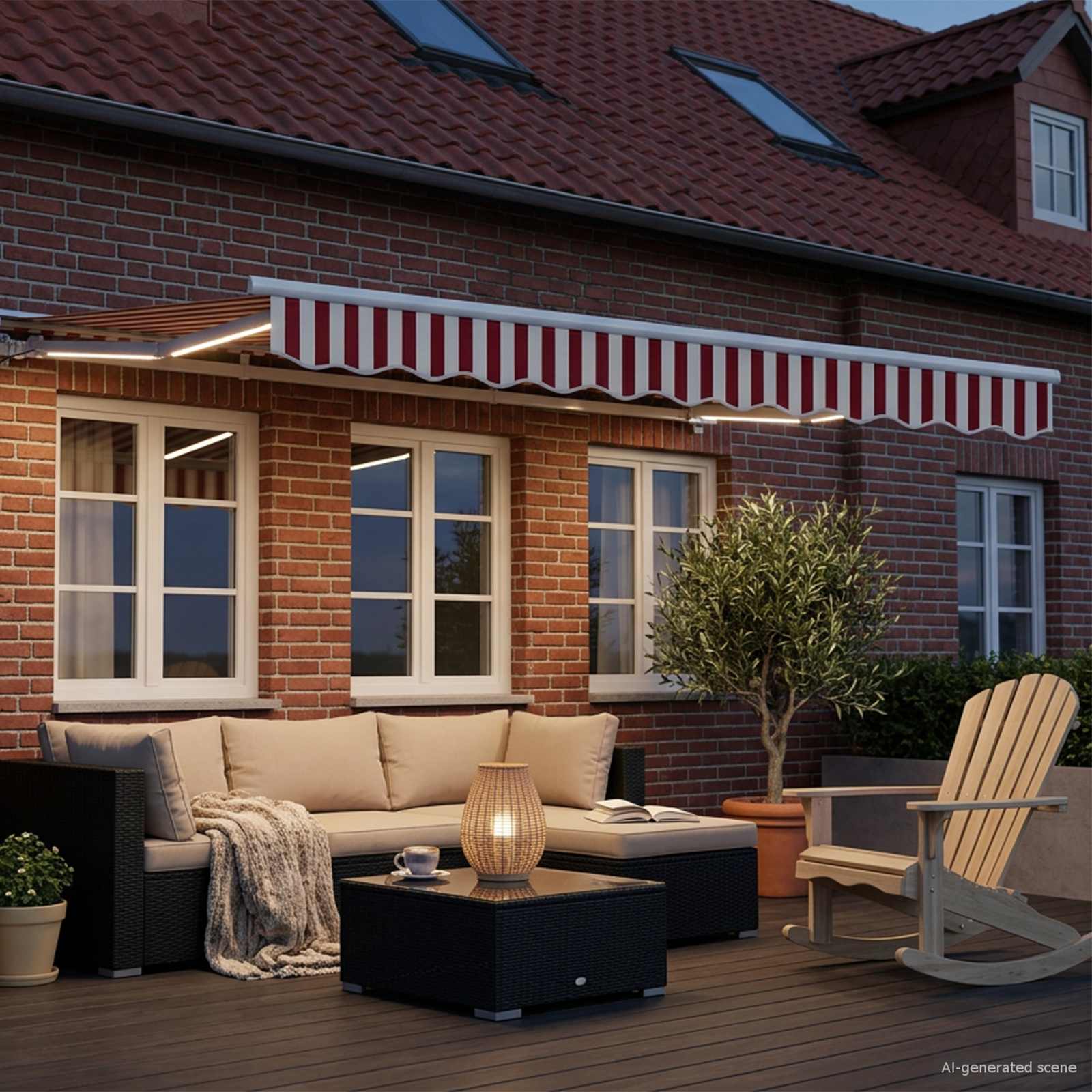 Handmatige Luifelhouder met LED's Rood en Wit 3,5 x 2,5 m is nu te koop bij PeponiXL, paradijselijk wonen!