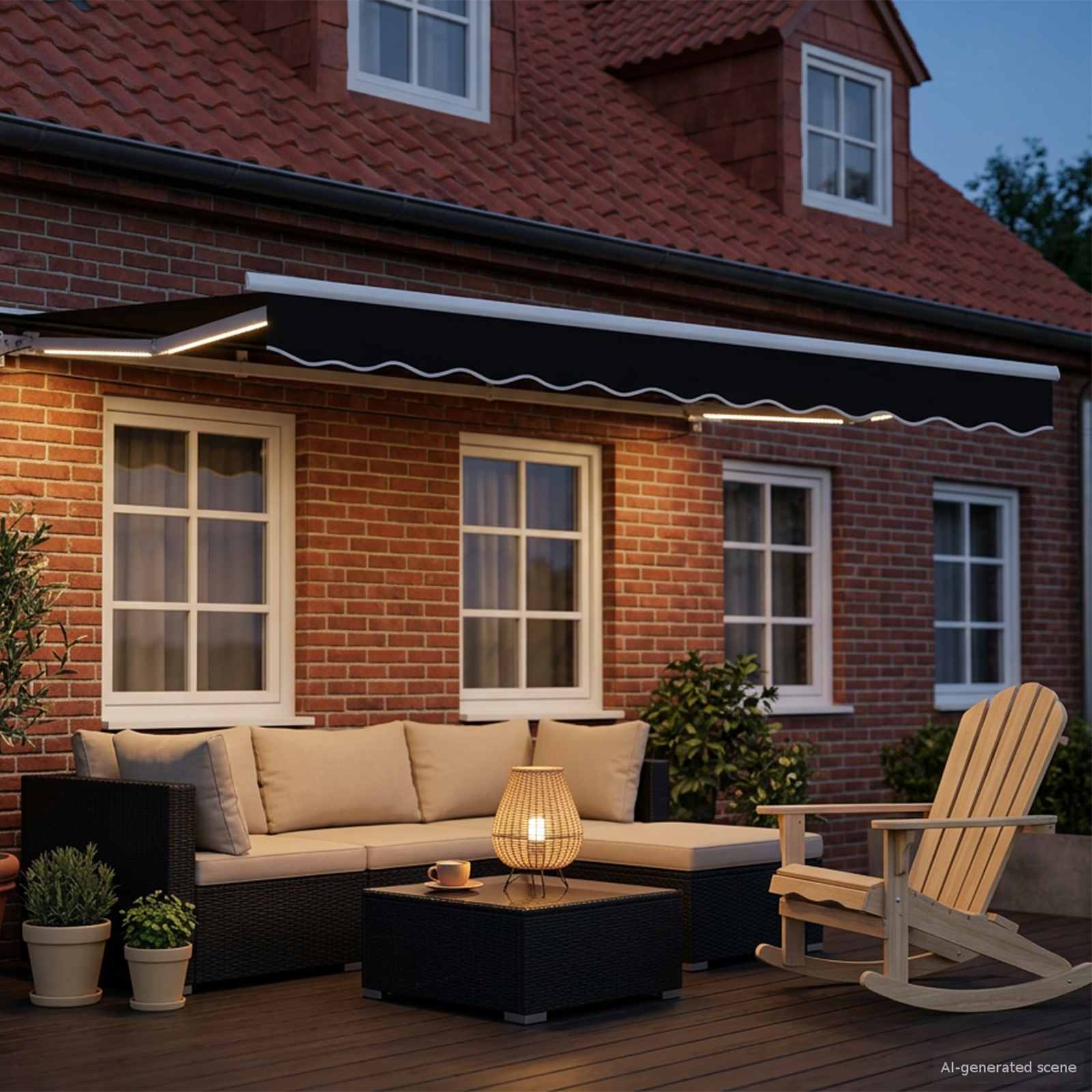Handmatige Luifelhouder met LED's Zwart en Wit 3,5 x 2,5 m is nu te koop bij PeponiXL, paradijselijk wonen!