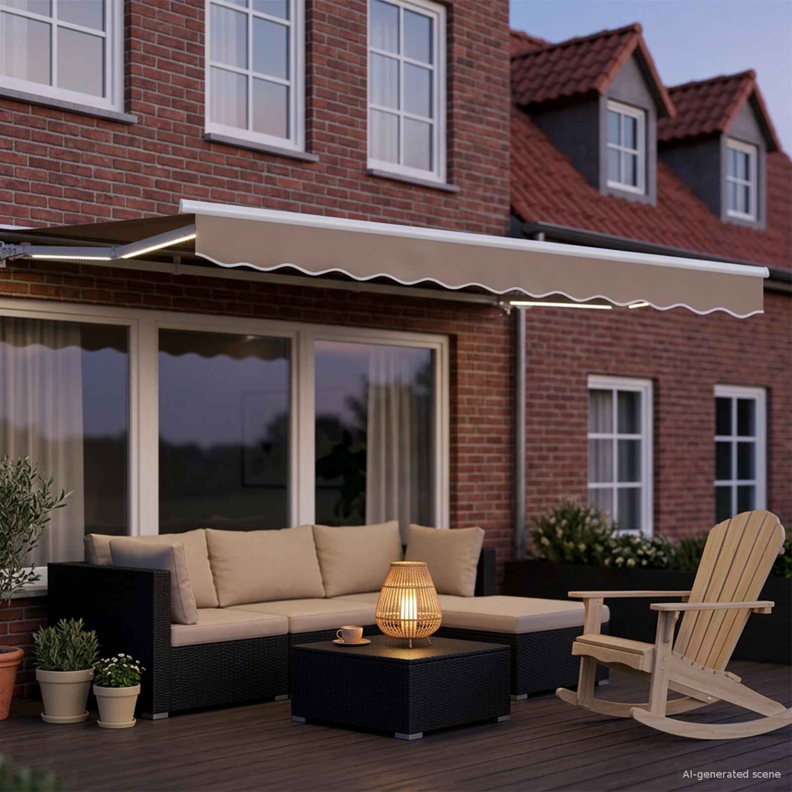 Handmatige Luifelhouder met LED's Beige en Wit 3,5 x 2,5 m is nu te koop bij PeponiXL, paradijselijk wonen!