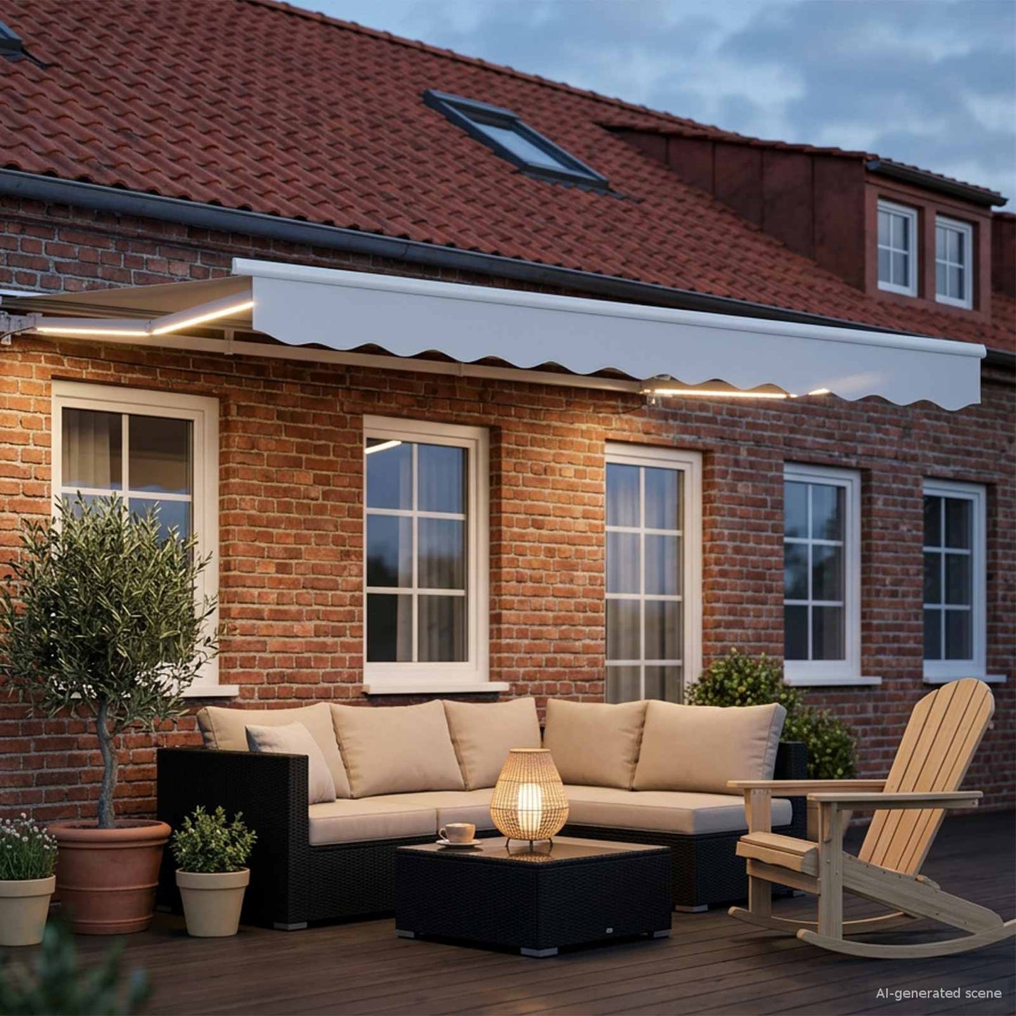 Handmatige Luifelhouder met LED's Wit 3,5 x 2,5 m is nu te koop bij PeponiXL, paradijselijk wonen!
