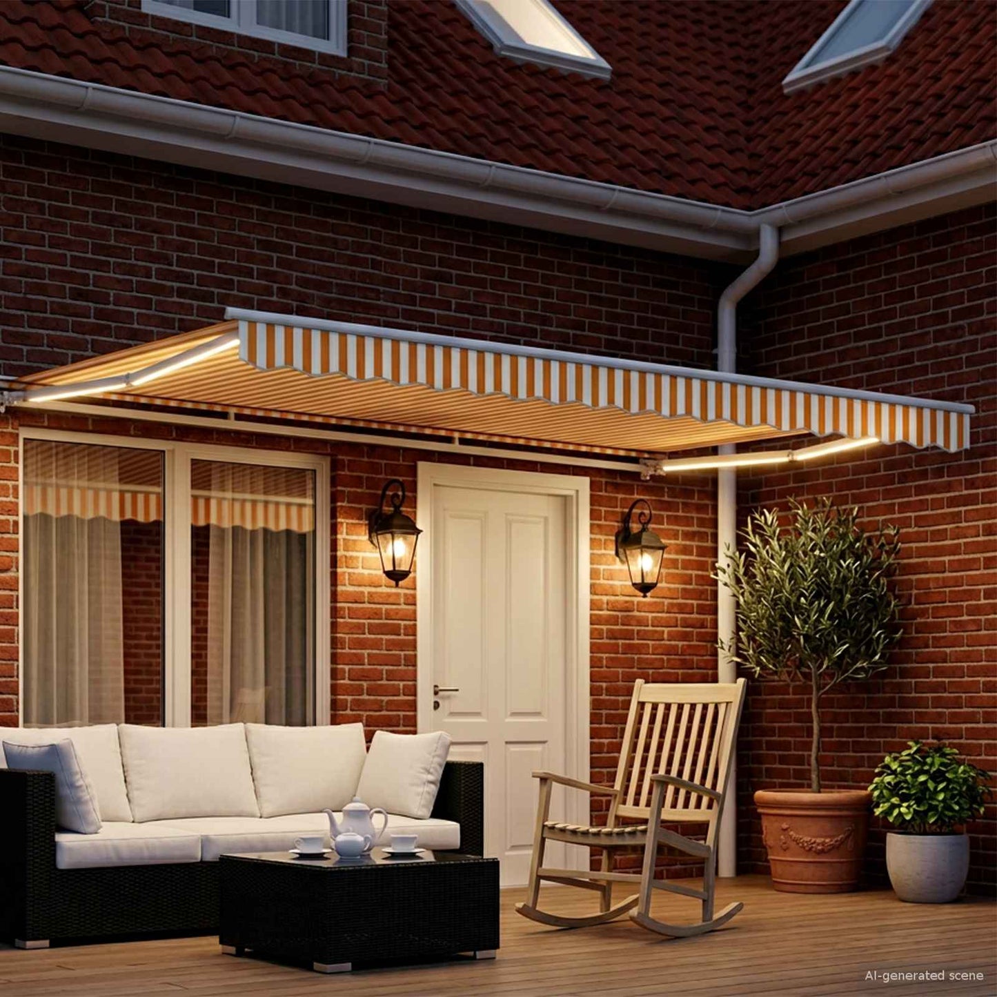 Handmatige Luifelhouder met LED's Geel en Wit 4 × 3 m is nu te koop bij PeponiXL, paradijselijk wonen!