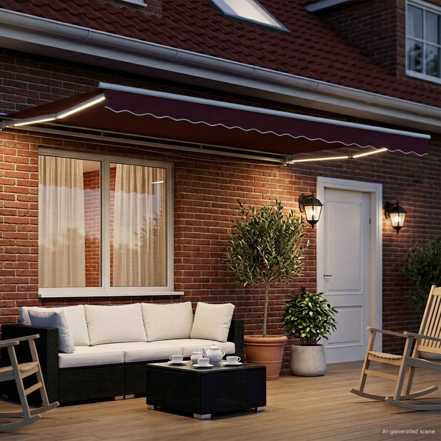 Handmatige Luifelhouder met LED's Bordeauxrood en Wit 4 × 3 m is nu te koop bij PeponiXL, paradijselijk wonen!