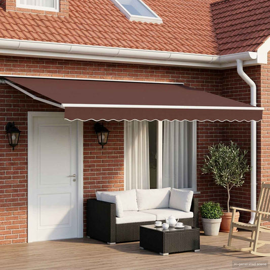 Handmatige Luifelhouder met LED's Bruin en wit 4 × 3 m is nu te koop bij PeponiXL, paradijselijk wonen!