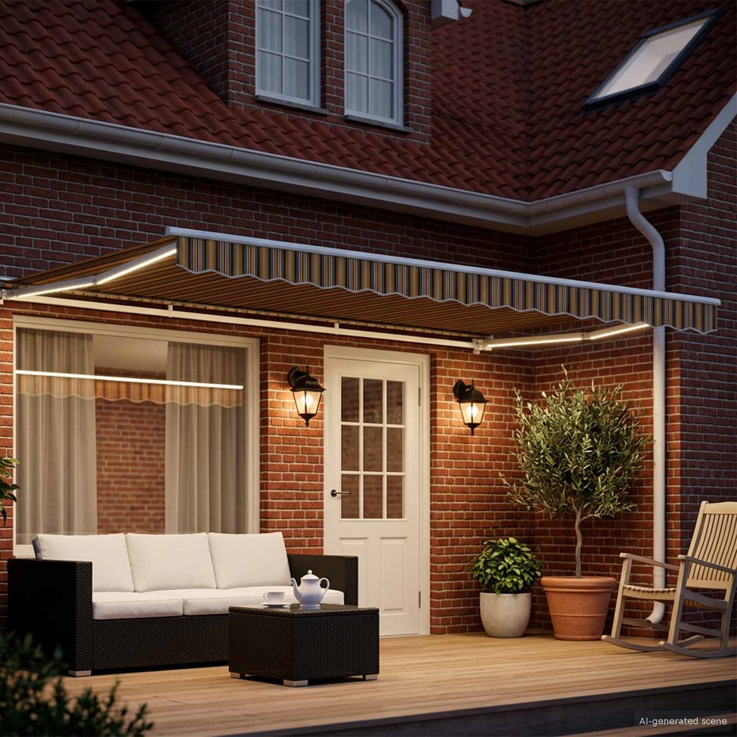 Handmatige Luifelhouder met LED's Geel, Grijs en Wit 4 × 3 m is nu te koop bij PeponiXL, paradijselijk wonen!