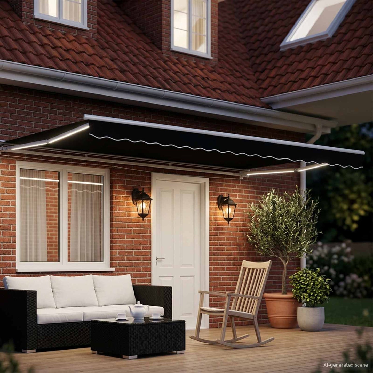 Handmatige Luifelhouder met LED's Zwart en Wit 4 × 3 m is nu te koop bij PeponiXL, paradijselijk wonen!