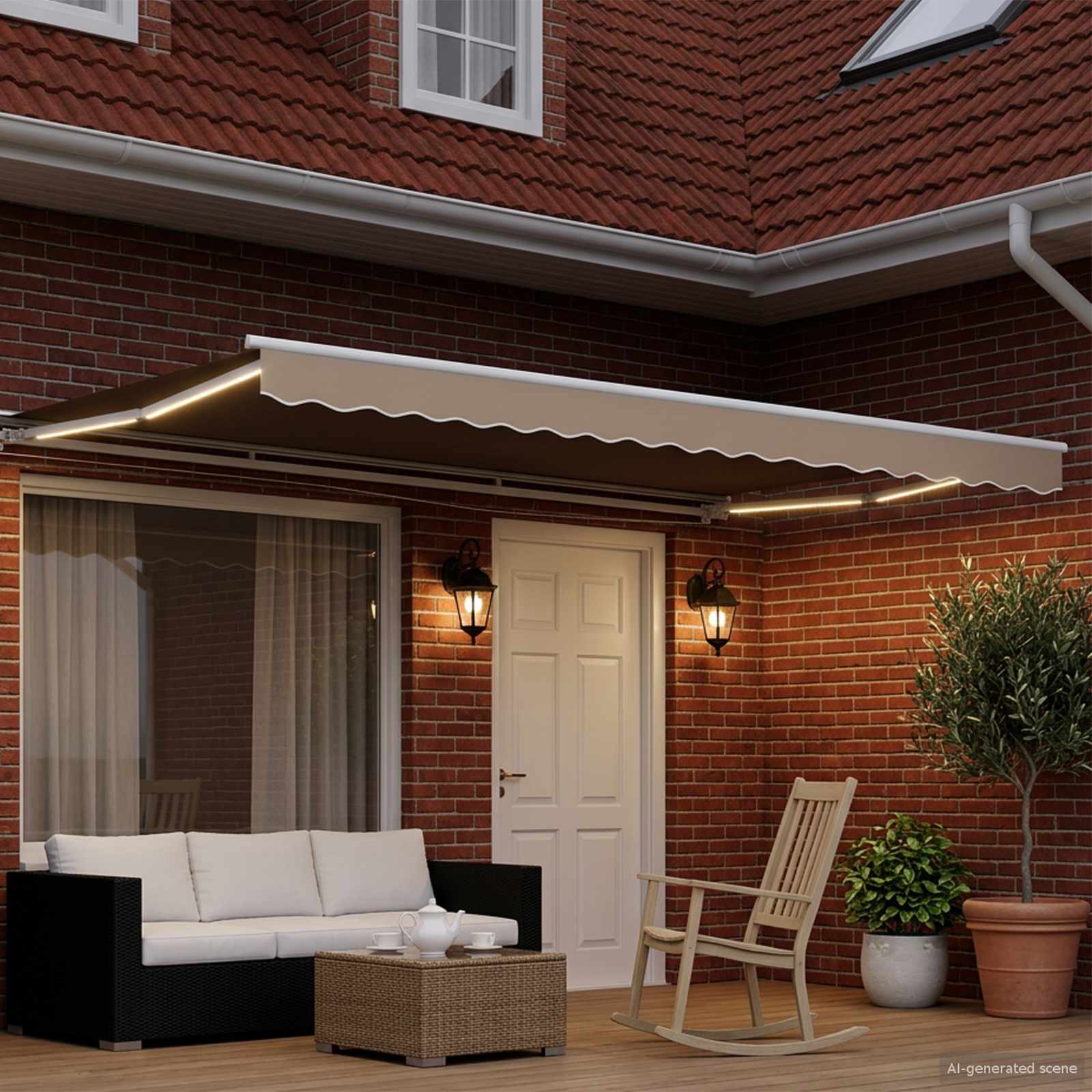 Handmatige Luifelhouder met LED's Beige en Wit 4 × 3 m is nu te koop bij PeponiXL, paradijselijk wonen!