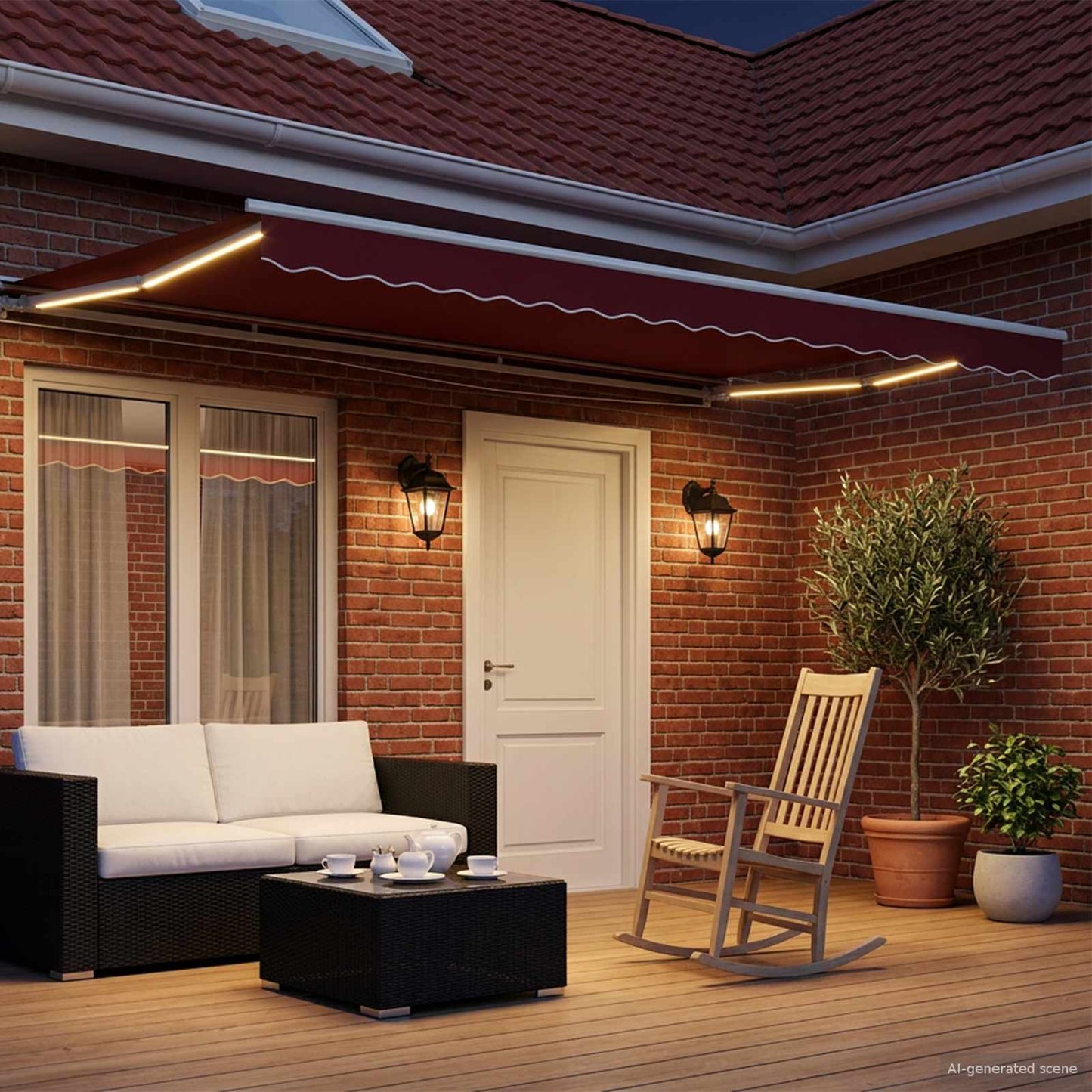 Handmatige Luifelhouder met LED's Rood en Wit 4 × 3 m is nu te koop bij PeponiXL, paradijselijk wonen!