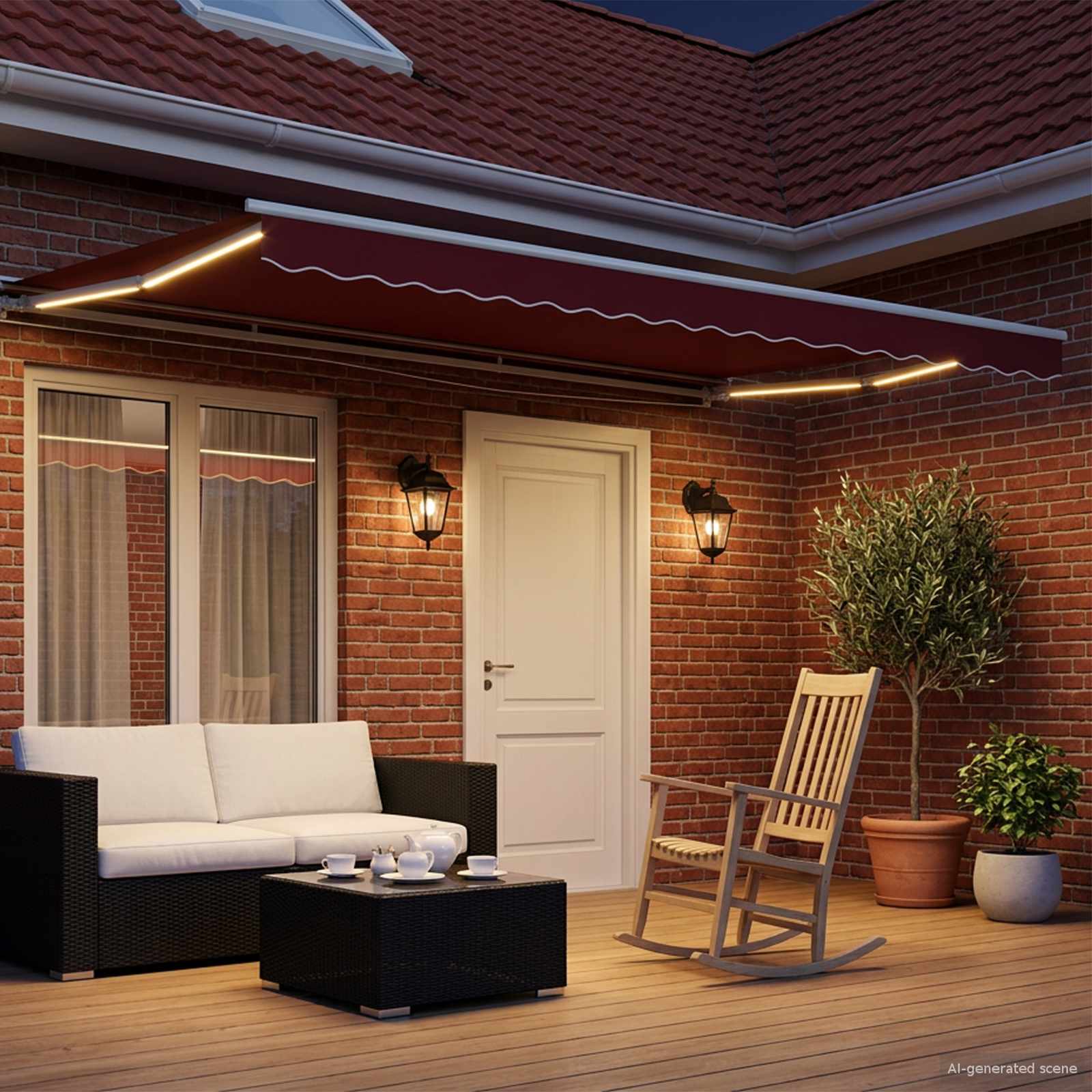 Handmatige Luifelhouder met LED's Rood en Wit 4 × 3 m is nu te koop bij PeponiXL, paradijselijk wonen!