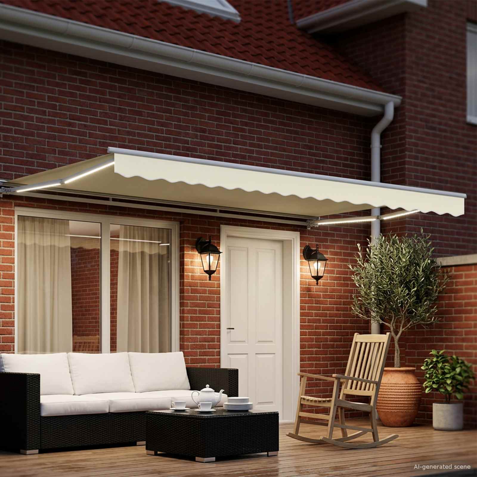 Handmatige Luifelhouder met LED's Crème en Wit 4 × 3,5 m is nu te koop bij PeponiXL, paradijselijk wonen!