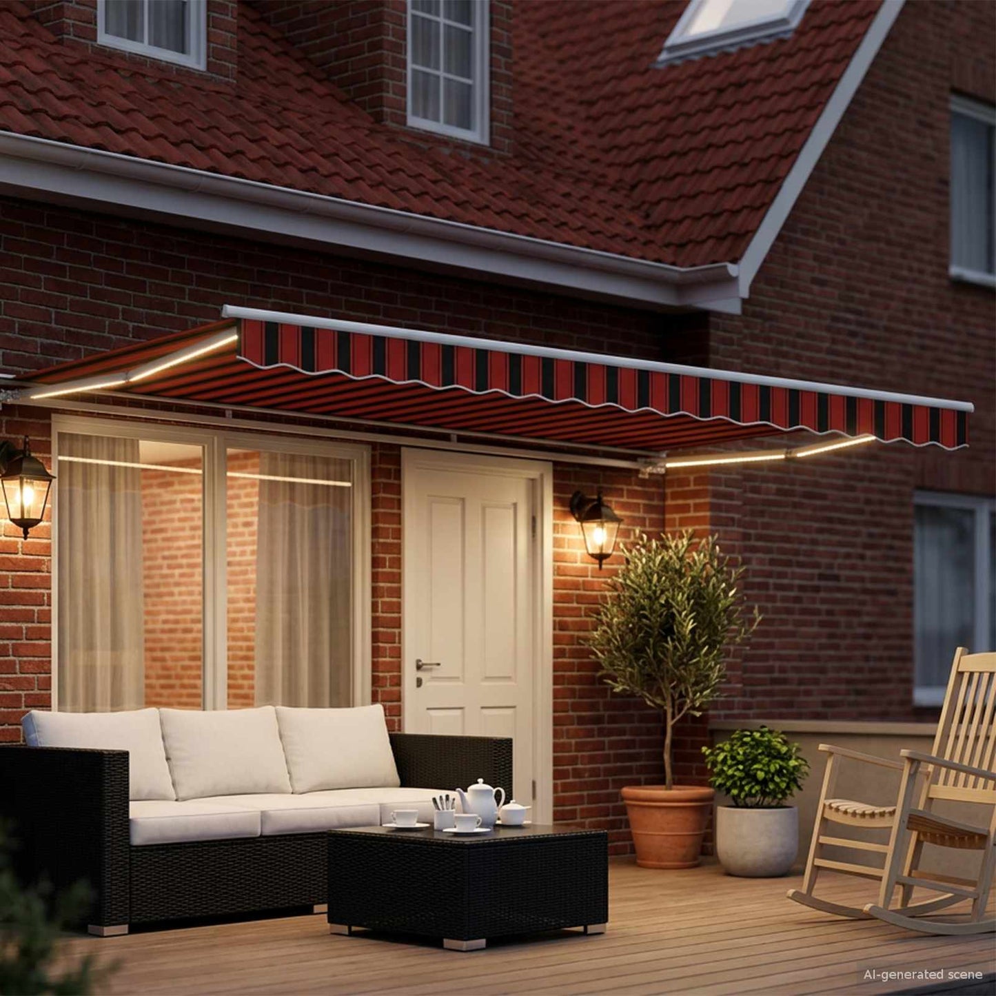 Handmatige Luifelhouder met LED's Oranje, Zwart, Wit 4 × 3,5 m is nu te koop bij PeponiXL, paradijselijk wonen!