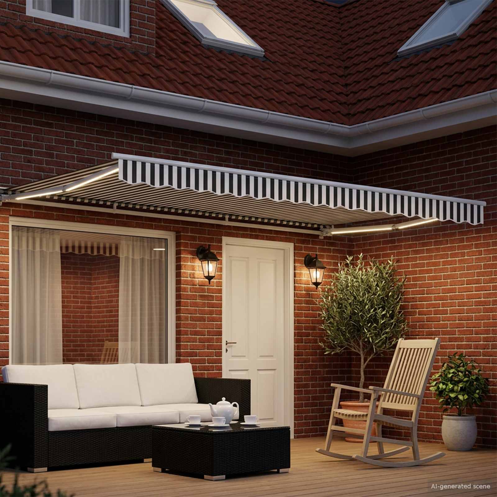 Handmatige Luifelhouder met LED's Antraciet en Wit 4 × 3,5 m is nu te koop bij PeponiXL, paradijselijk wonen!