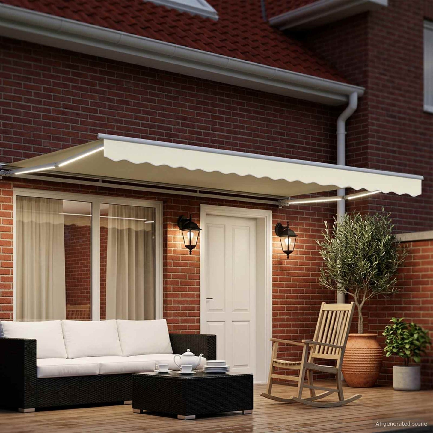 Handmatige Luifelhouder met LED's Crème en Wit 4,5 × 3,5 m is nu te koop bij PeponiXL, paradijselijk wonen!