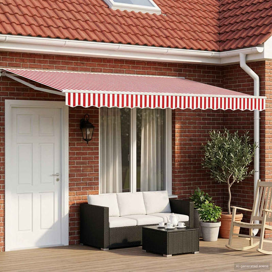 Handmatige Luifelhouder met LED's Rood en Wit 4,5 × 3,5 m is nu te koop bij PeponiXL, paradijselijk wonen!