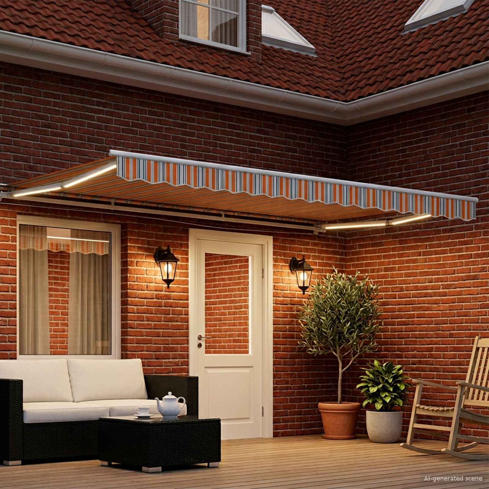 Handmatige Luifelhouder met LED's 4,5 × 3,5 m is nu te koop bij PeponiXL, paradijselijk wonen!