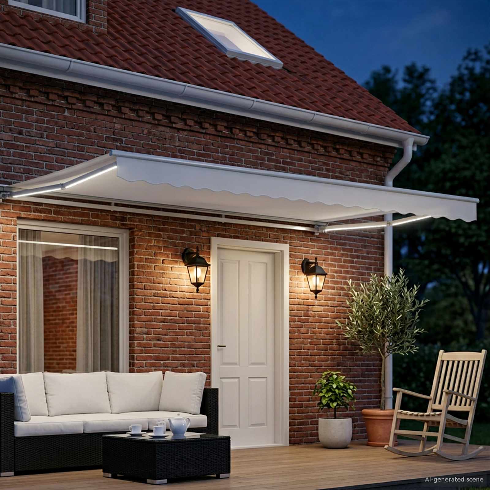 Handmatige Luifelhouder met LED's Wit 4,5 × 3,5 m is nu te koop bij PeponiXL, paradijselijk wonen!