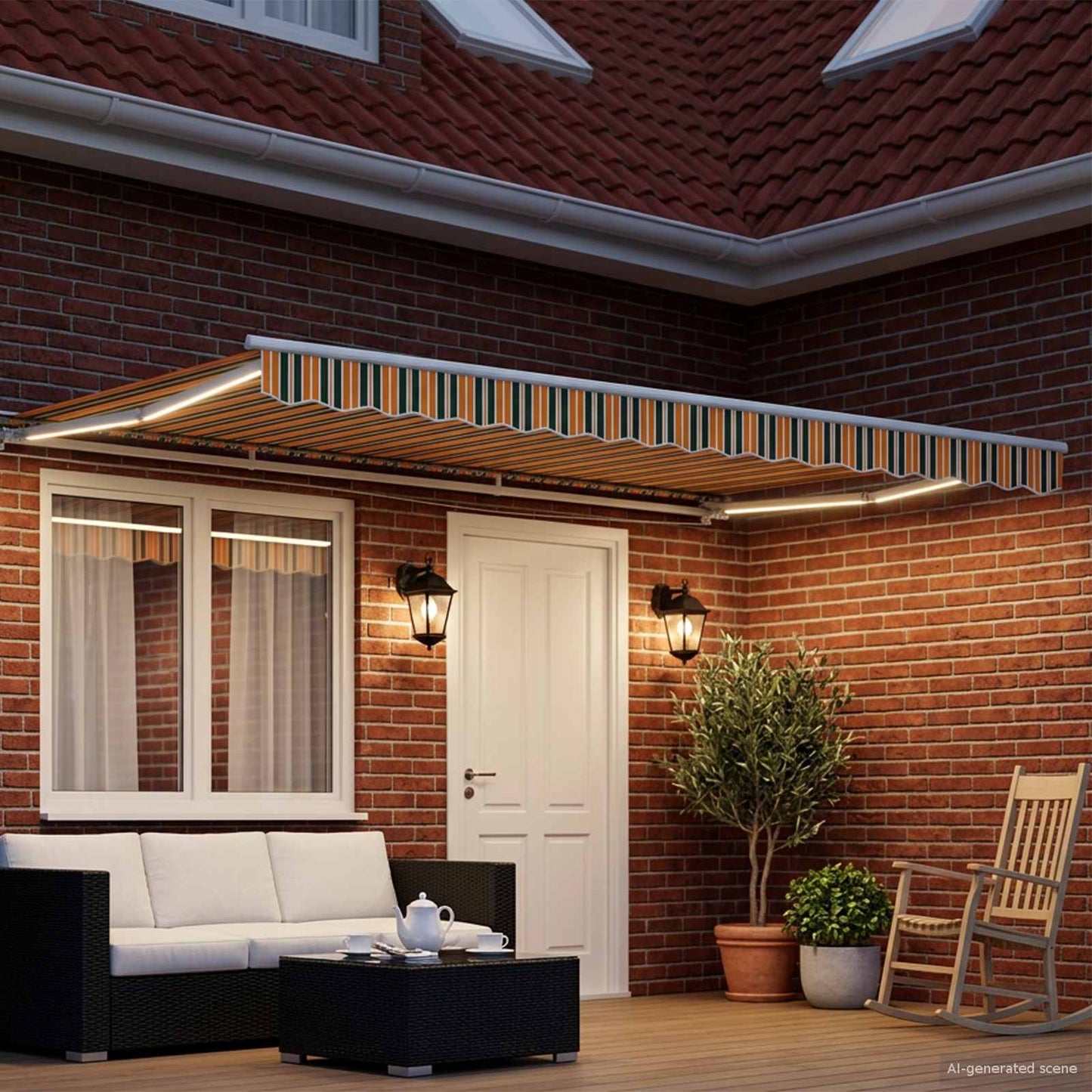 Handmatige Luifelhouder met LED's Groen, Geel, Wit 4,5 × 3,5 m is nu te koop bij PeponiXL, paradijselijk wonen!
