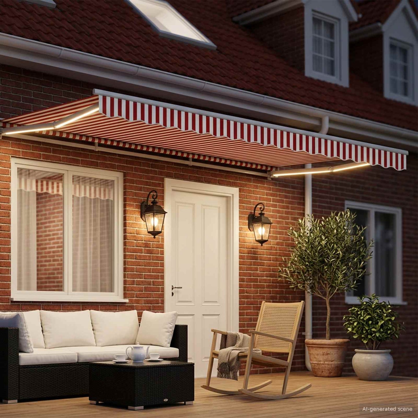 Handmatige Luifelhouder met LED's Rood en Wit 5 × 3,5 m is nu te koop bij PeponiXL, paradijselijk wonen!