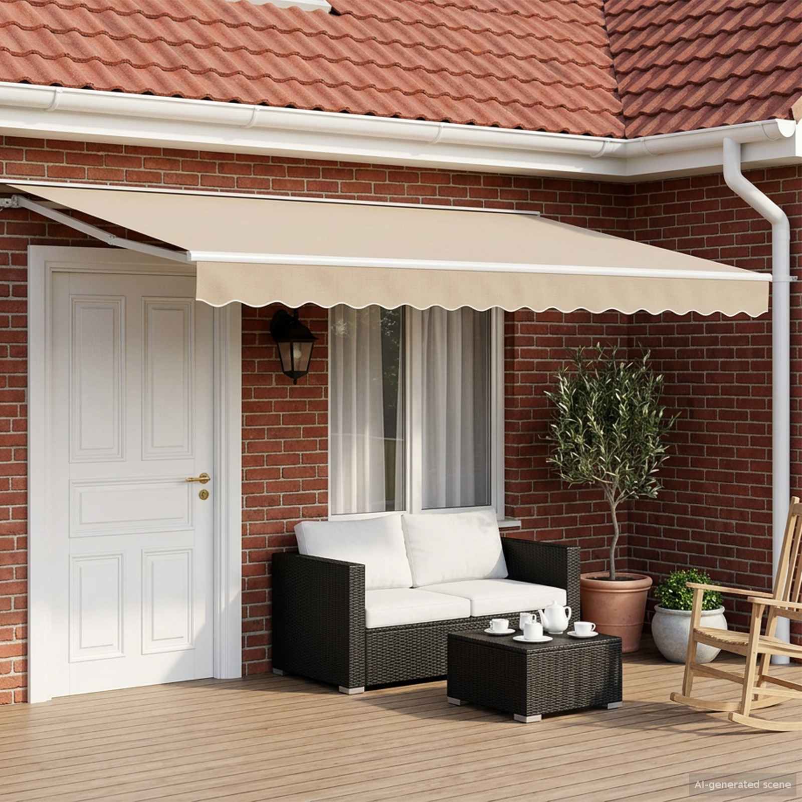 Handmatige Luifelhouder met LED's Beige en Wit 5 × 3,5 m is nu te koop bij PeponiXL, paradijselijk wonen!