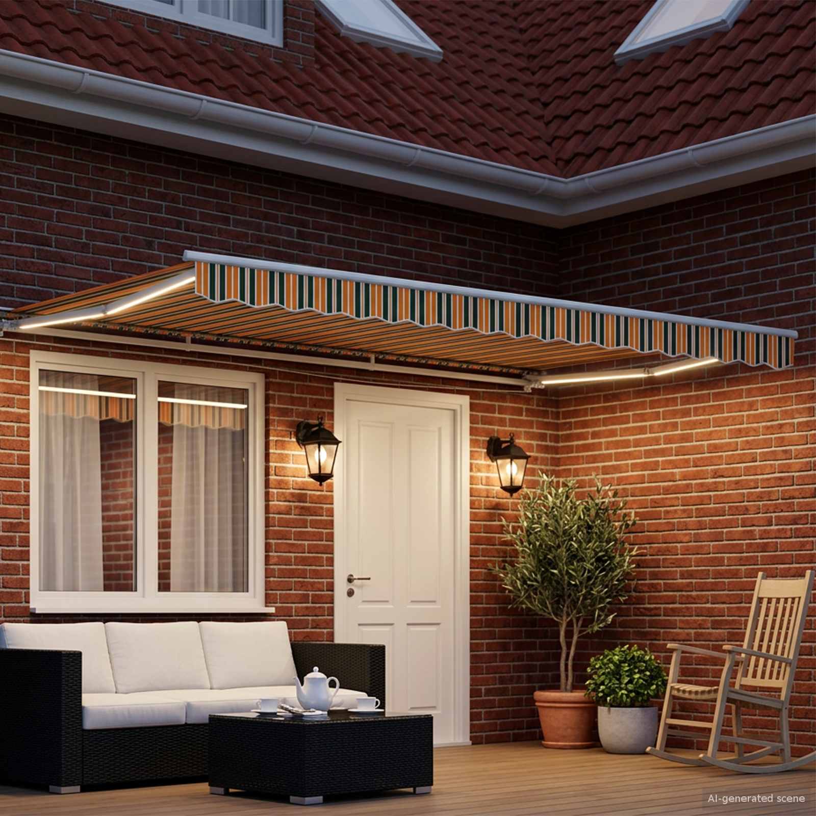 Handmatige Luifelhouder met LED's Groen, Geel, Wit 5 × 3,5 m is nu te koop bij PeponiXL, paradijselijk wonen!