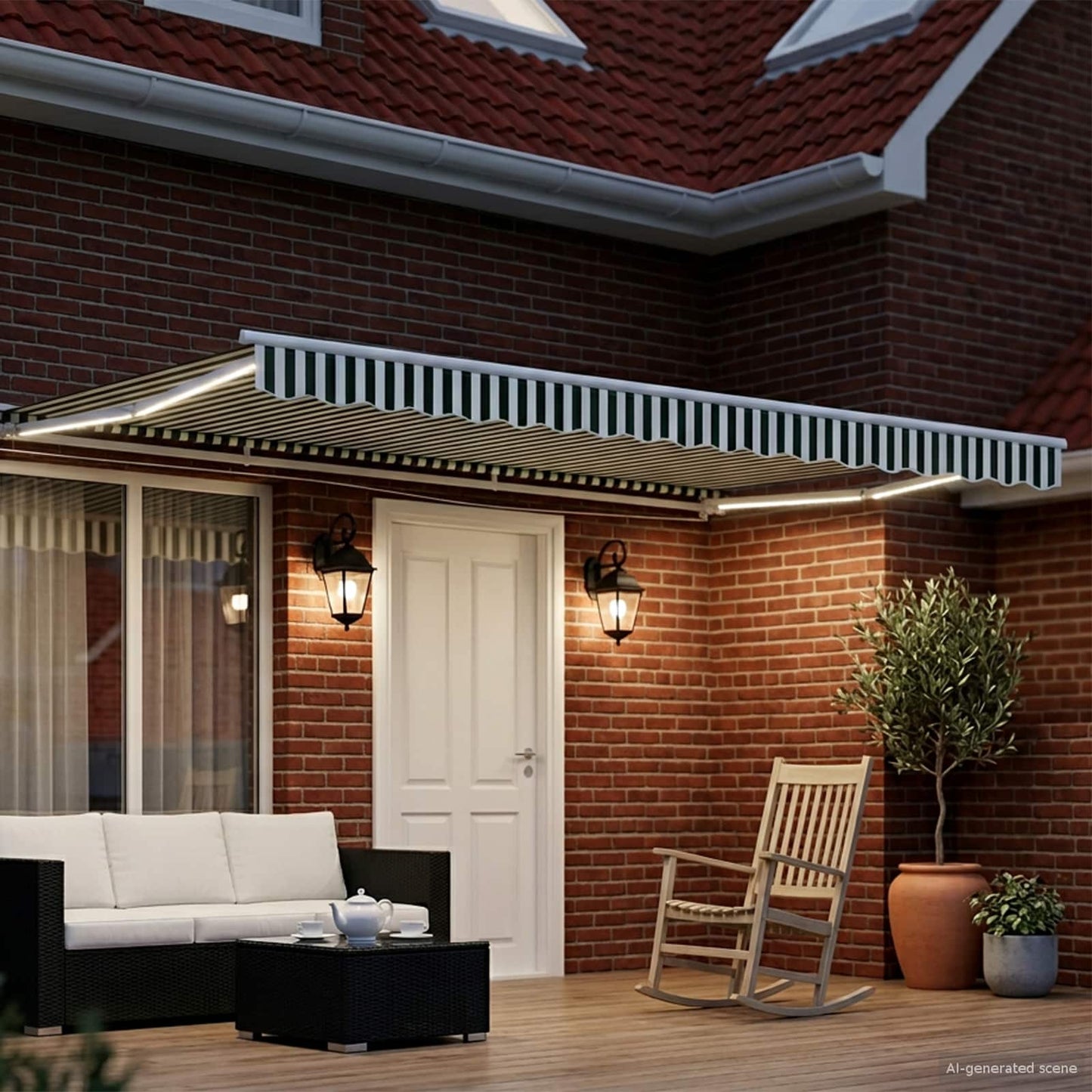 Handmatige Luifelhouder met LED's Groen en Wit 5 × 3,5 m is nu te koop bij PeponiXL, paradijselijk wonen!