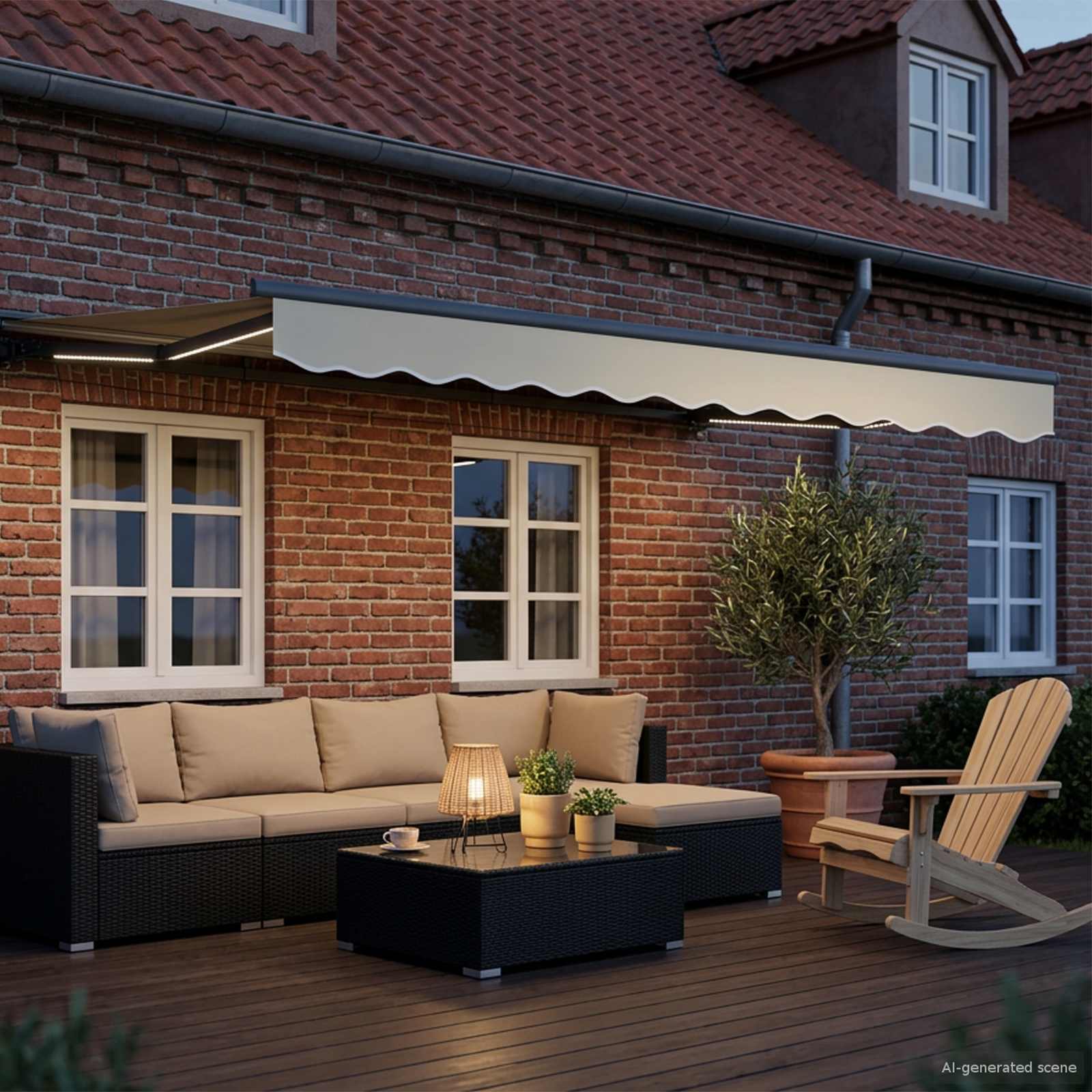 Handmatige Luifelhouder met LED's Crème en Antraciet 2,5 x 2 m is nu te koop bij PeponiXL, paradijselijk wonen!