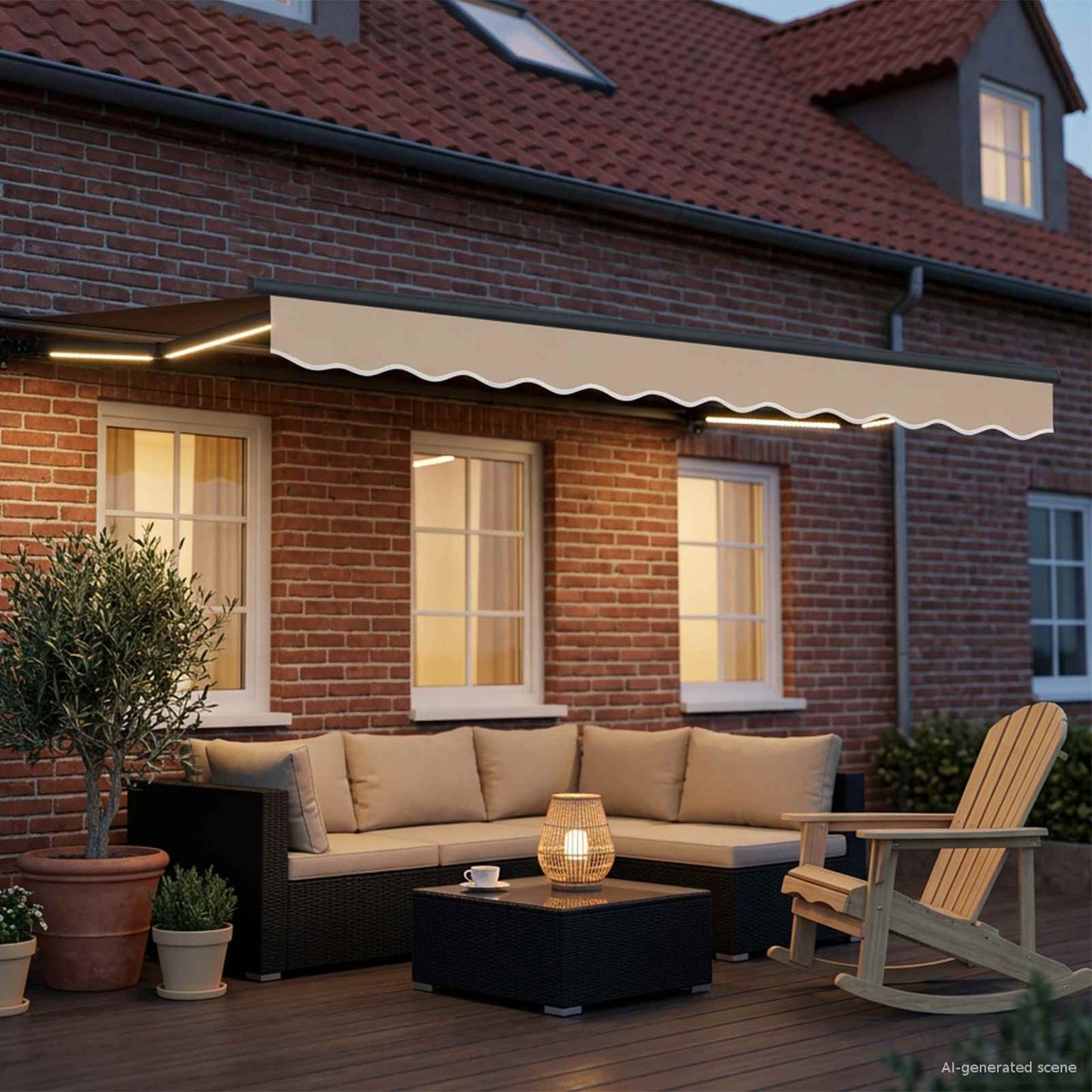 Handmatige Luifelhouder met LED's Beige en Antraciet 3 x 2 m is nu te koop bij PeponiXL, paradijselijk wonen!