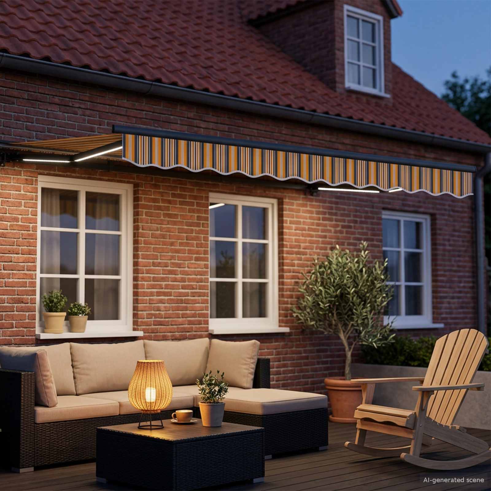 Handmatige Luifelhouder met LED's 3,5 x 2 m is nu te koop bij PeponiXL, paradijselijk wonen!
